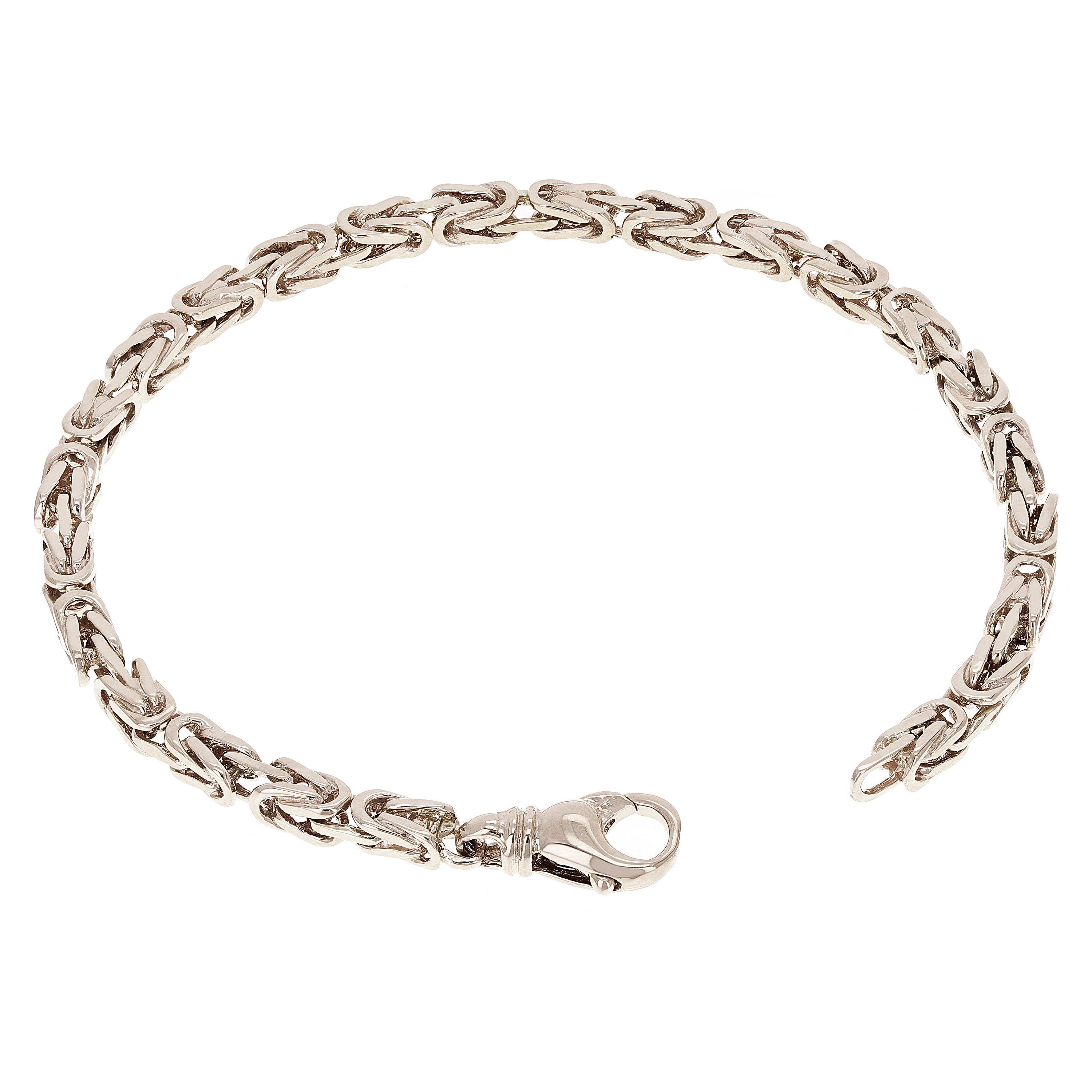 10k White Gold Solid Square Byzantine Bracelet 9" 4.7mm 23.4 grams - White,9"