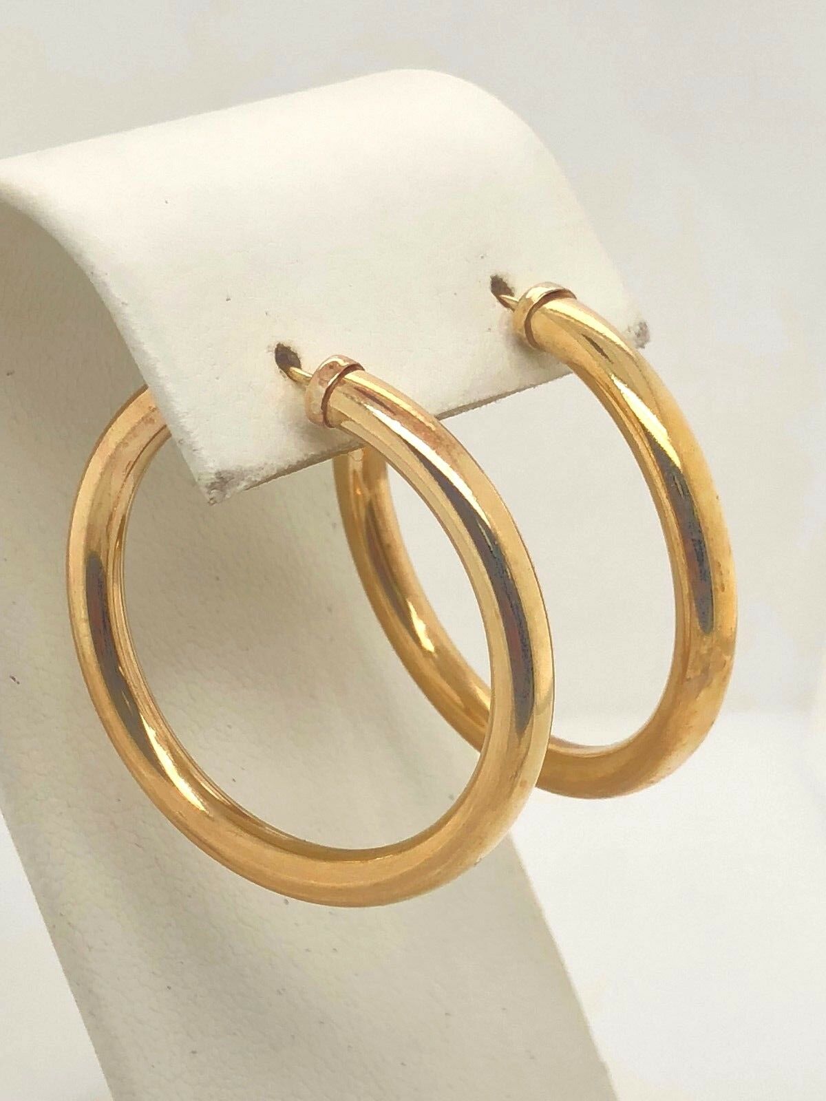 925 Sterling Silver Gold Plated Hoop Loop Hollow Earrings 1.35" 3.75mm 4.6 grams
