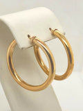 925 Sterling Silver Gold Plated Hoop Loop Hollow Earrings 1.35" 3.75mm 4.6 grams