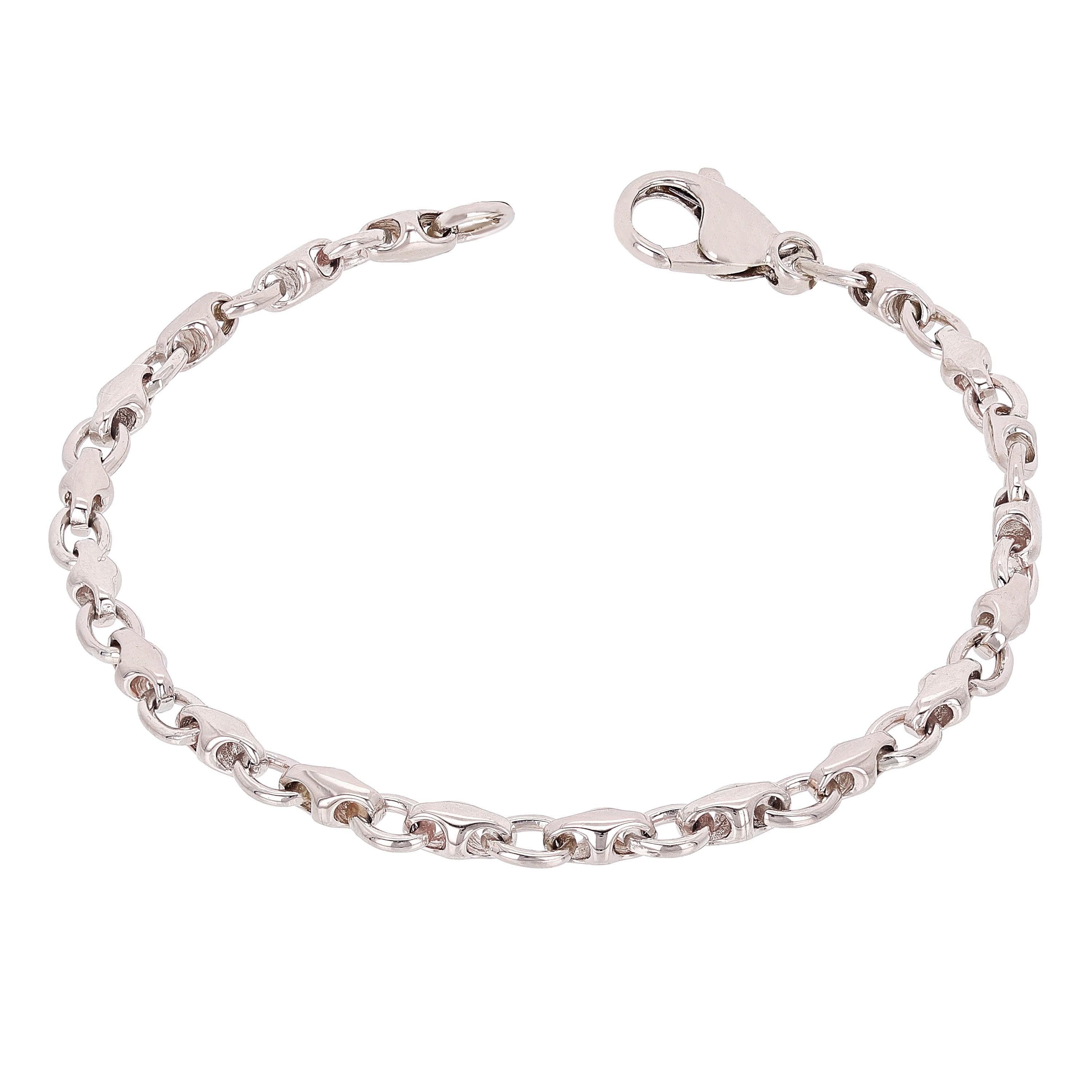 10k White Gold Handmade Fashion Link Bracelet 7" 4mm 8 grams - White,7"