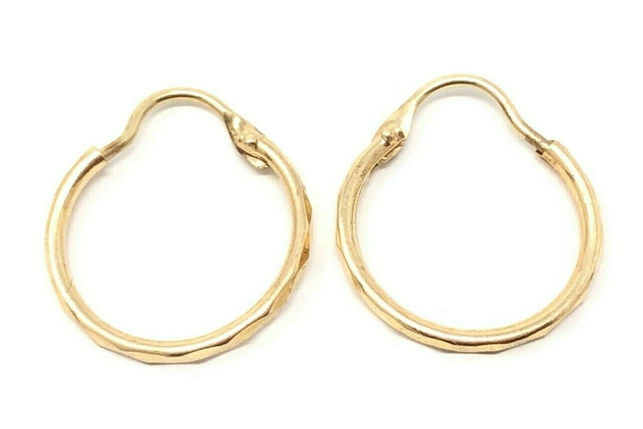 14k Yellow Gold Diamond Cut Round Hoop Earrings 0.7" 1.5mm 0.7 grams