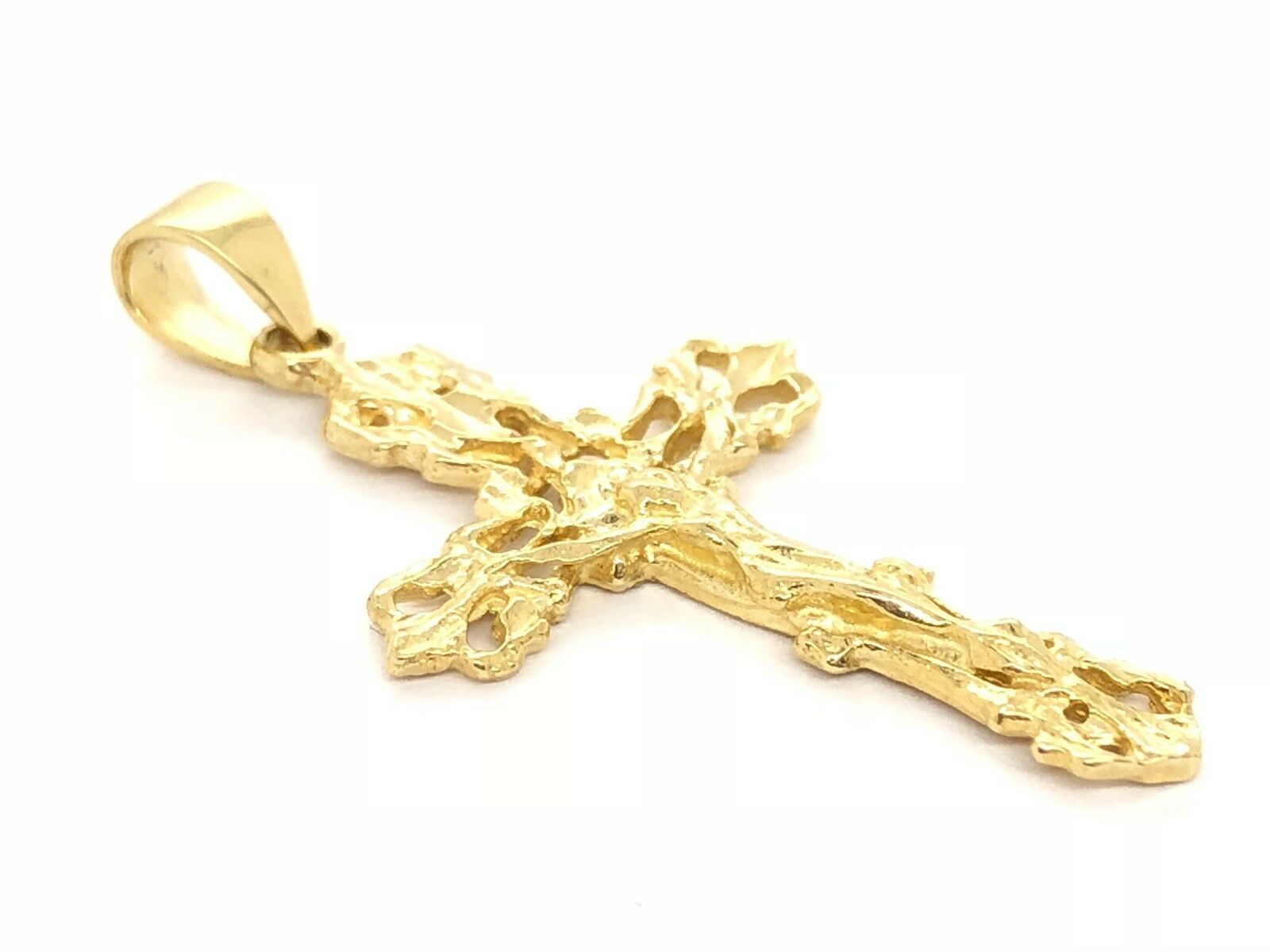 14k Yellow Gold Jesus Christ Crucifix Cross Religious Pendant 1.45" 2.4 grams