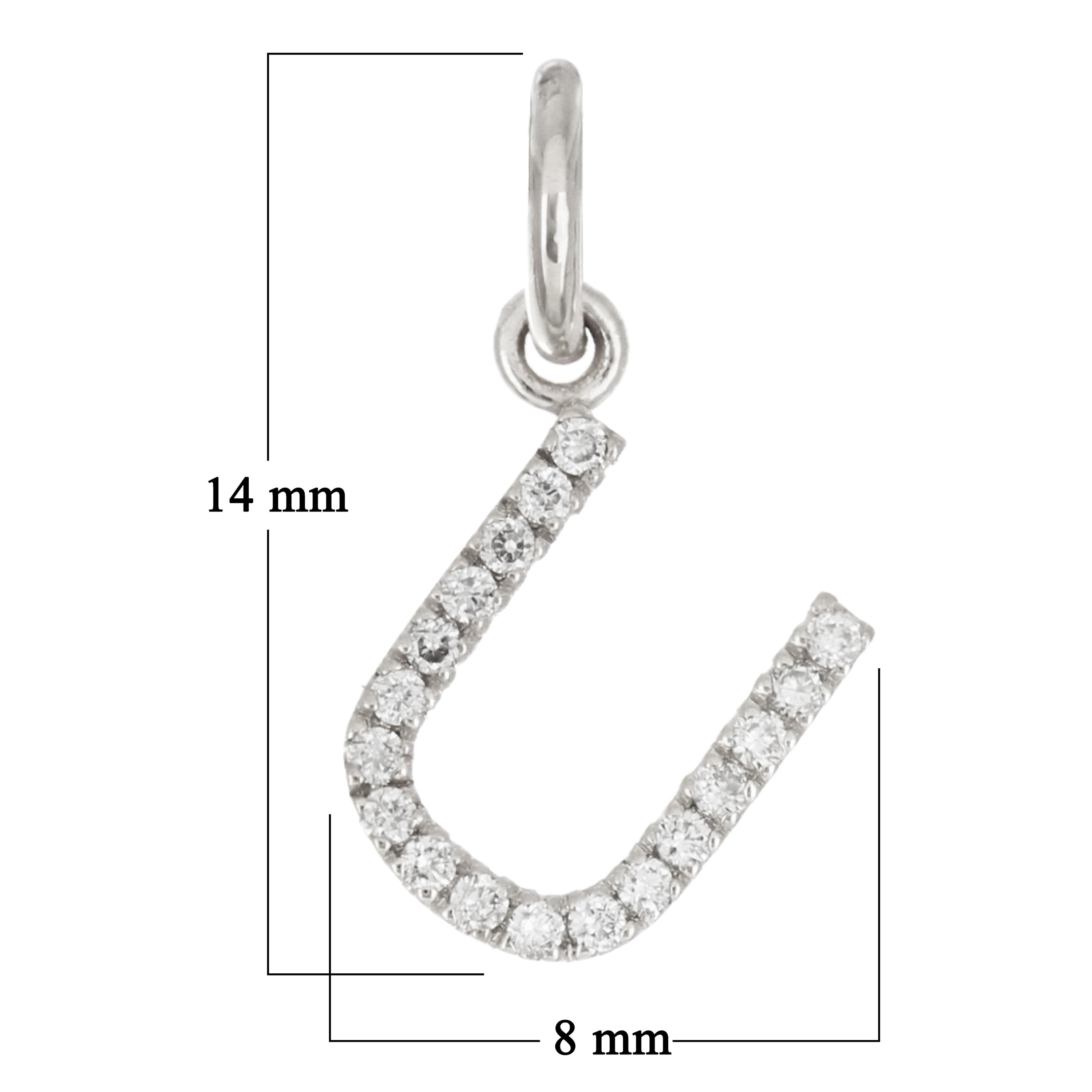 14k White Gold Diamond Initial Letter U Charm Pendant - Letter U,White
