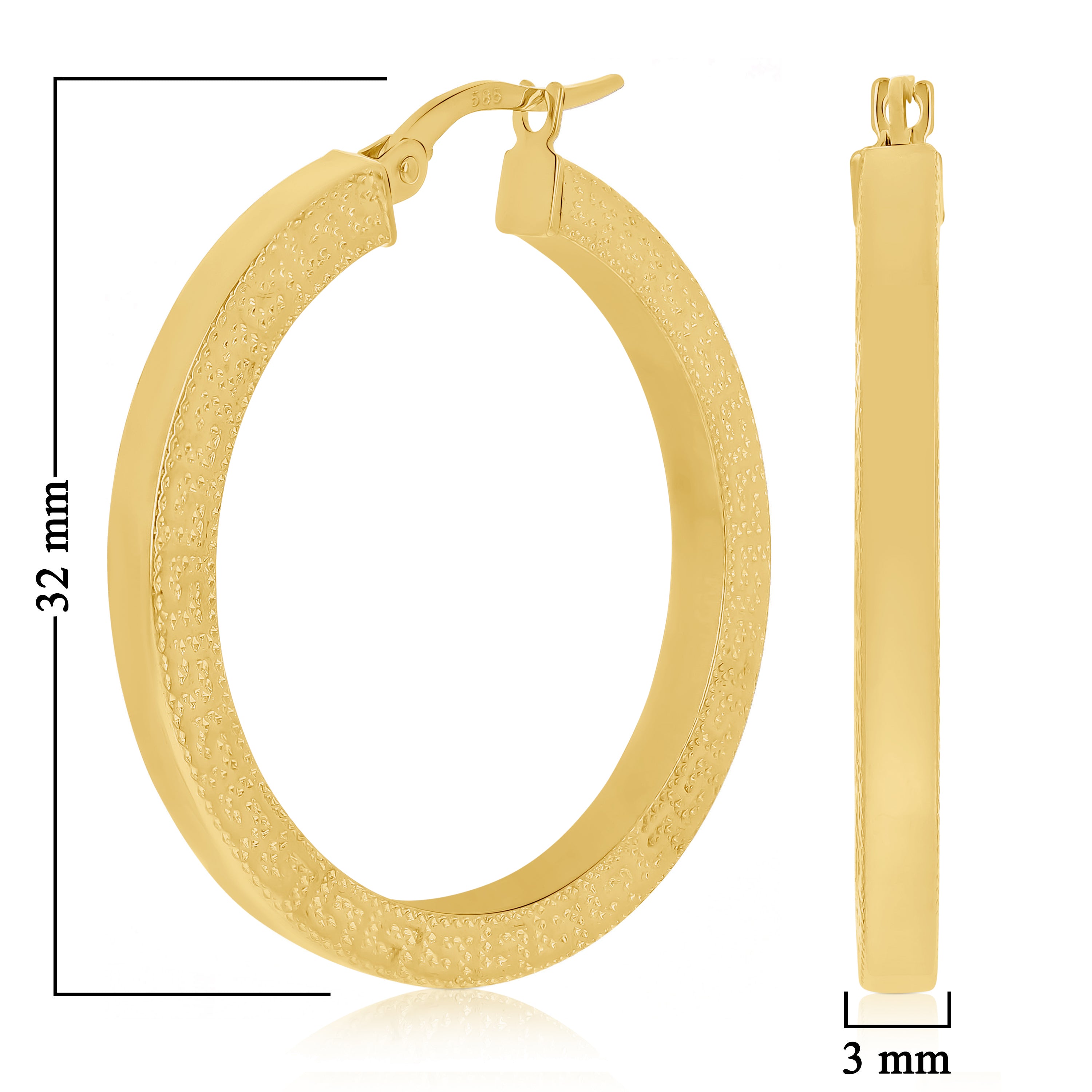 Italian 14k Yellow Gold Greek Key Hollow Hoop Earrings 1.3" 3mm 3 grams