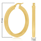 Italian 14k Yellow Gold Greek Key Hollow Hoop Earrings 1.3" 3mm 3 grams