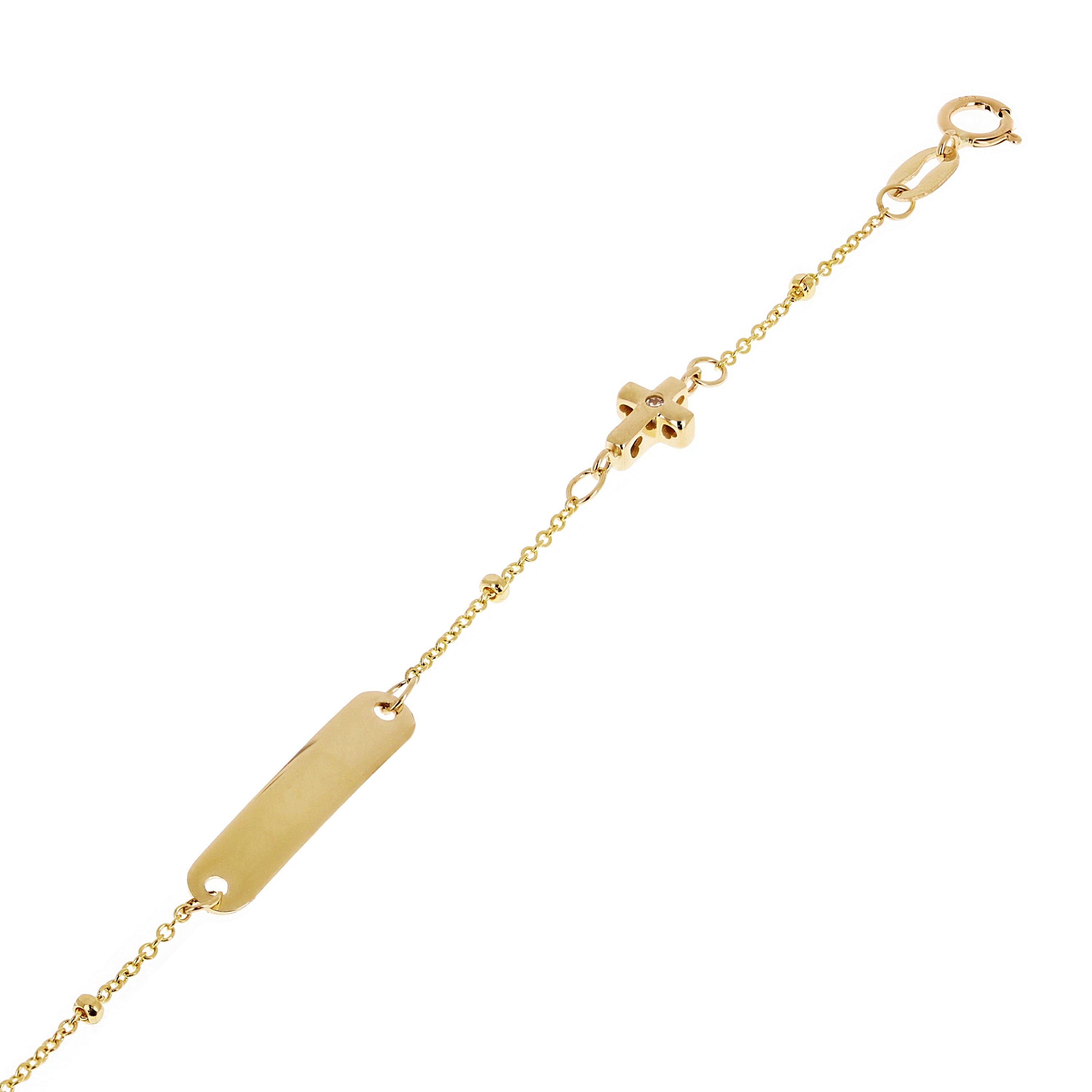 Italian 14k Yellow Gold Engravable Station Baby Kids ID Rosary Bracelet 4mm 5.5"