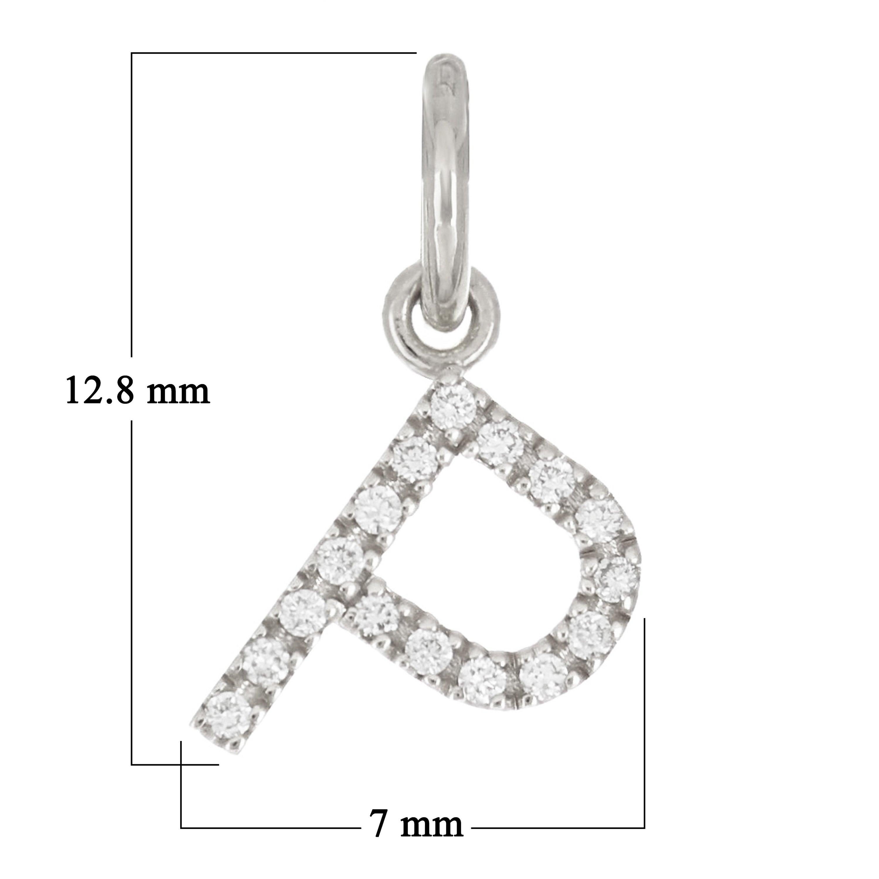 14k White Gold Diamond Initial Letter P Charm Pendant - Letter P,White