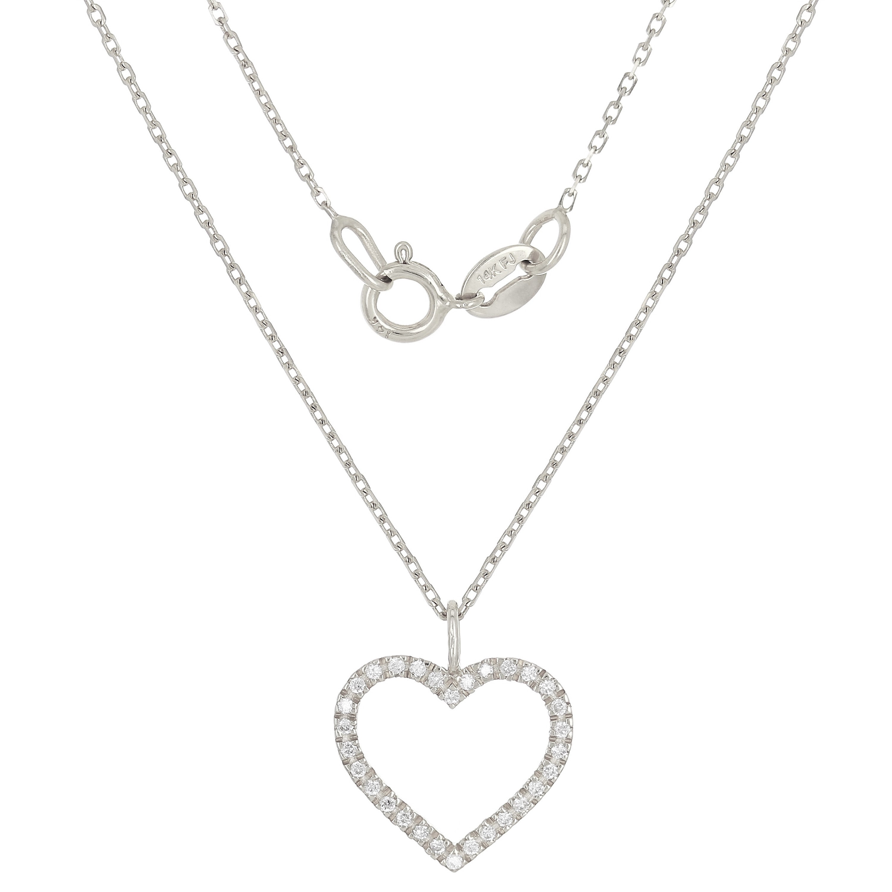 14k Yellow White or Rose Gold 0.10ctw Natural Diamond Heart Charm Pendant Necklace 18"