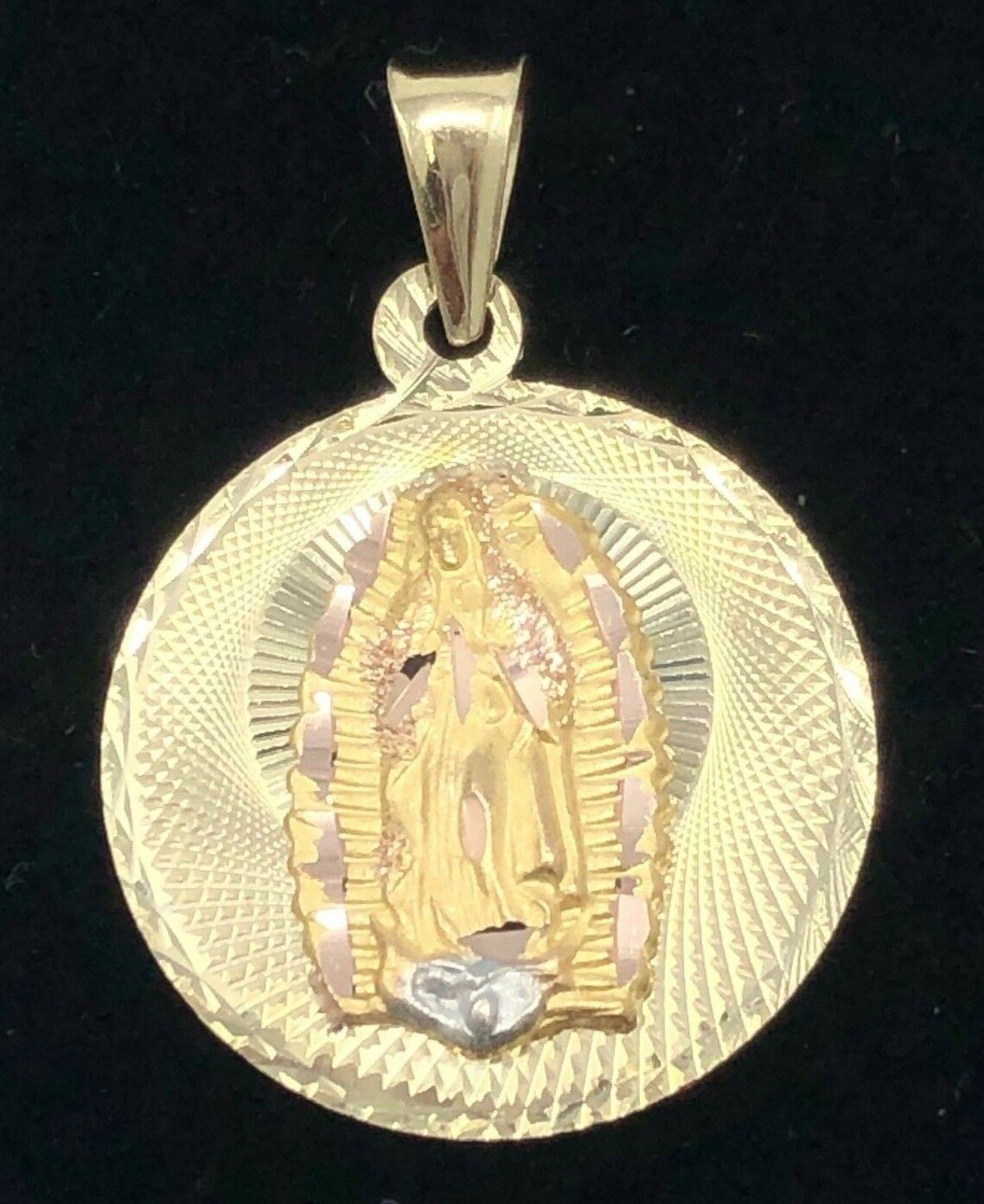 14k Gold Lady Guadalupe Mother Mary & Jesus Christ Crucifix REVERSIBLE Pendant