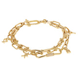 Italian 14k Yellow Gold Double U Shape Hardwear Link Charm Bracelet with CZ 8" - 8" 12.8 grams