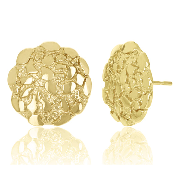 14k Yellow Gold Solid Round Nugget Stud Earrings 15mm 3.5 grams