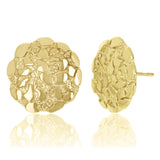 14k Yellow Gold Solid Round Nugget Stud Earrings 15mm 3.5 grams