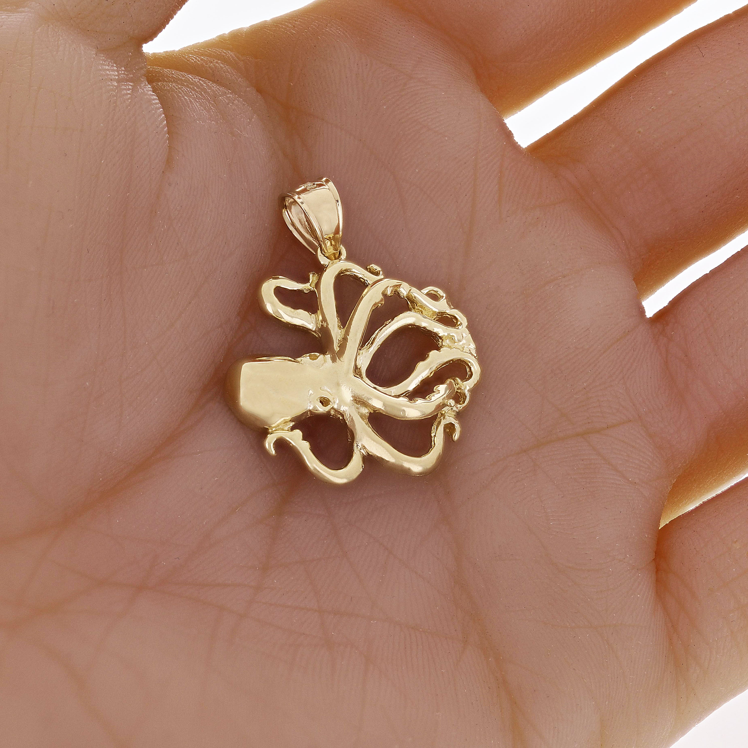 10k Yellow Gold Octopus Charm Pendant 1.15" 4g - Yellow