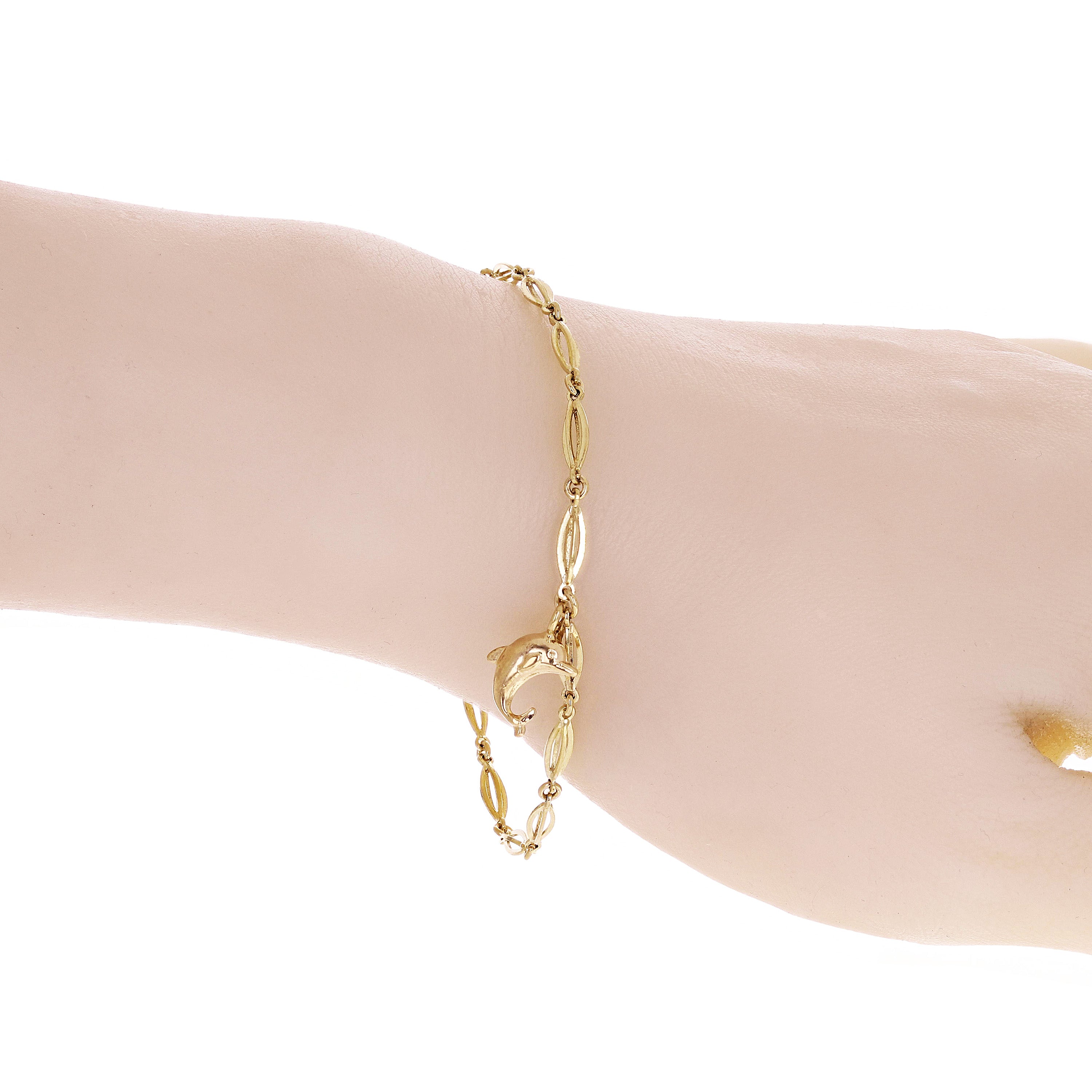 14k Yellow Gold Anklet Bracelet with Dolphin Charm 9" 3.1mm 4.2 grams