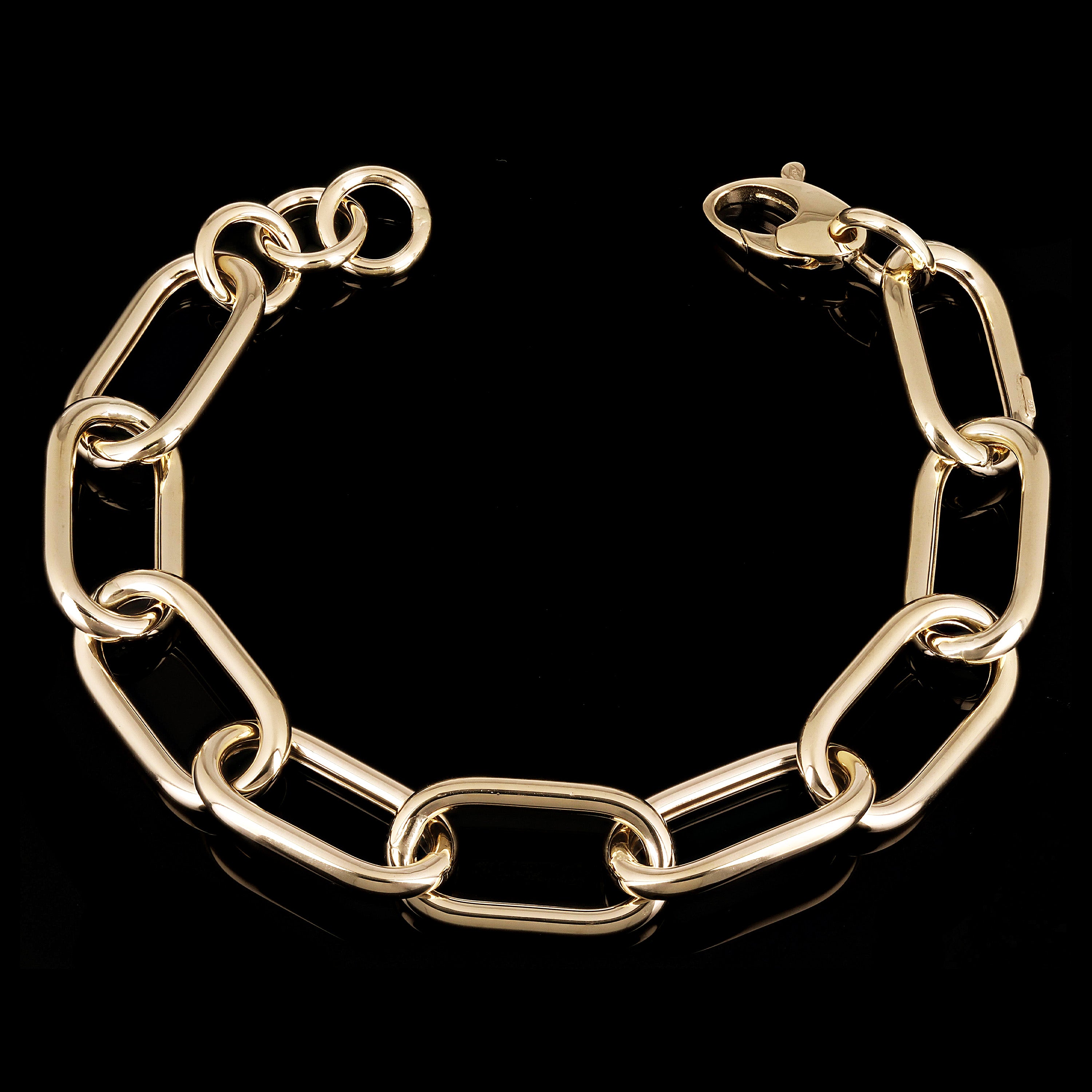 Italian 14k Yellow Gold Hollow Oval Paper Clip Link Chain Bracelet 9" 14mm 15.5g