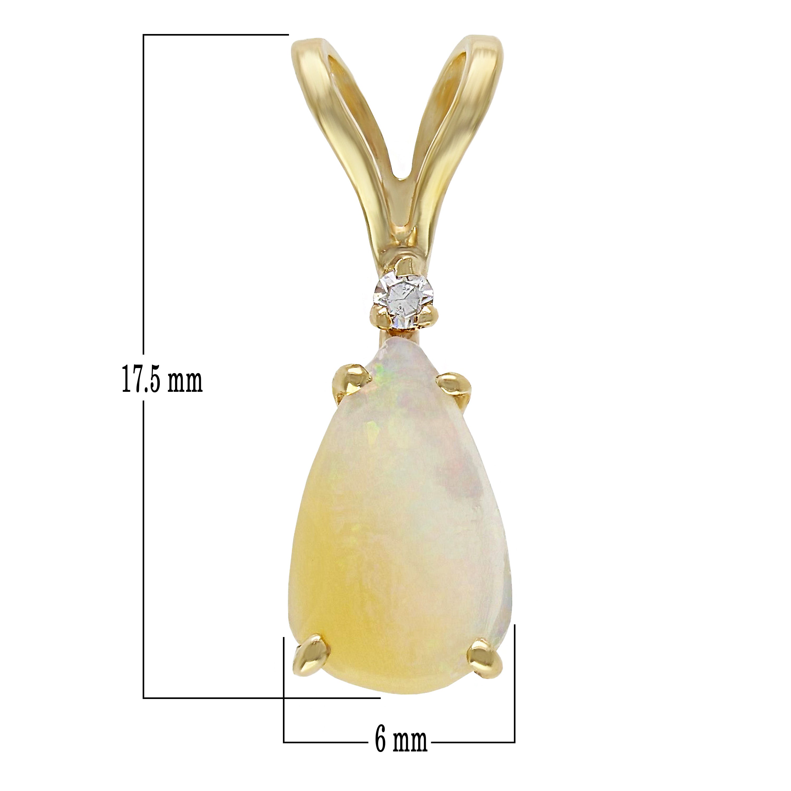 14k Yellow Gold Pear Shaped White Opal and Diamond Accent Double Bail Pendant