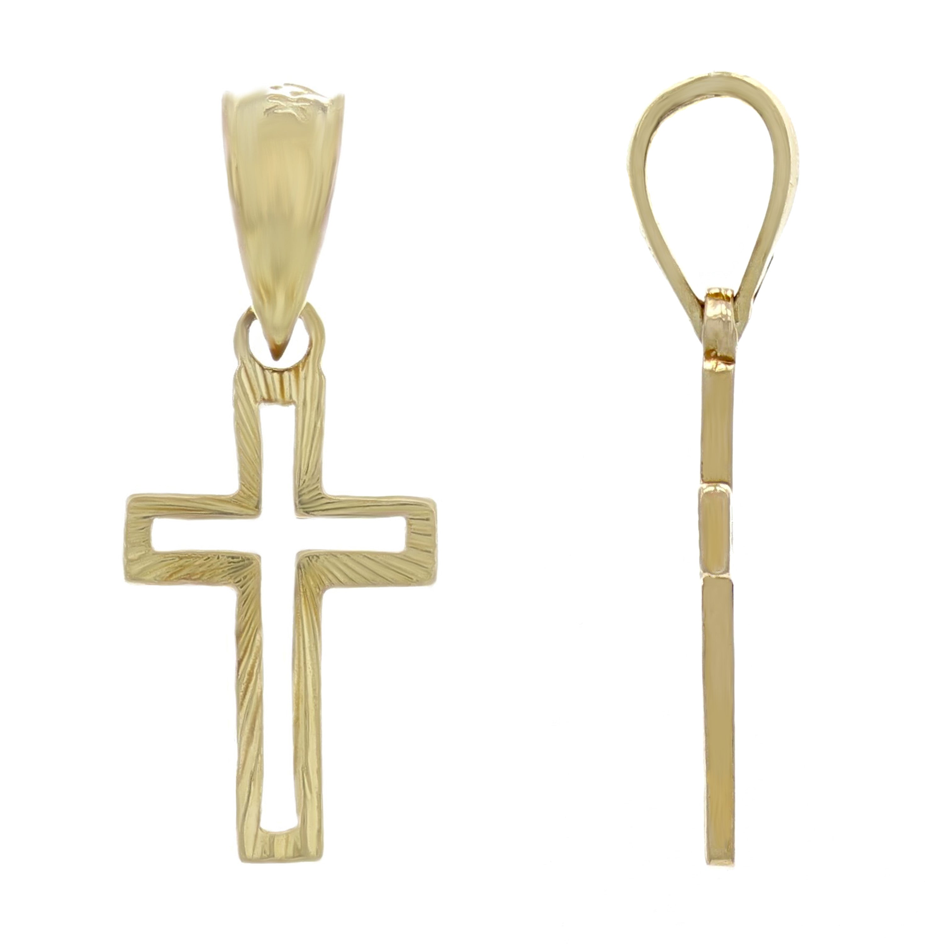 14k Yellow Gold Small Christian Open Cross Religious Charm Pendant 0.8gram - Yellow