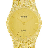 10k Yellow Gold Nugget Link Geneve Wrist Watch with Diamond 8.5-9" 57g