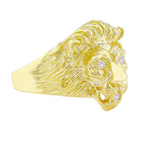 14k Yellow Gold Lion Head w/ Diamond Eyes & Mouth Ring Size 7 - Ring Size 7