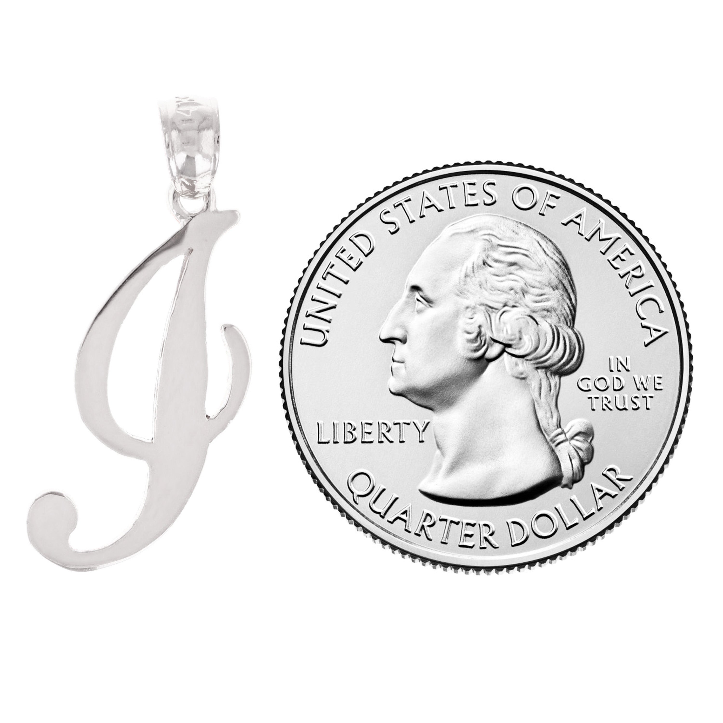 14k White Gold Initial Letter I Alphabet Charm Pendant - Letter I,White