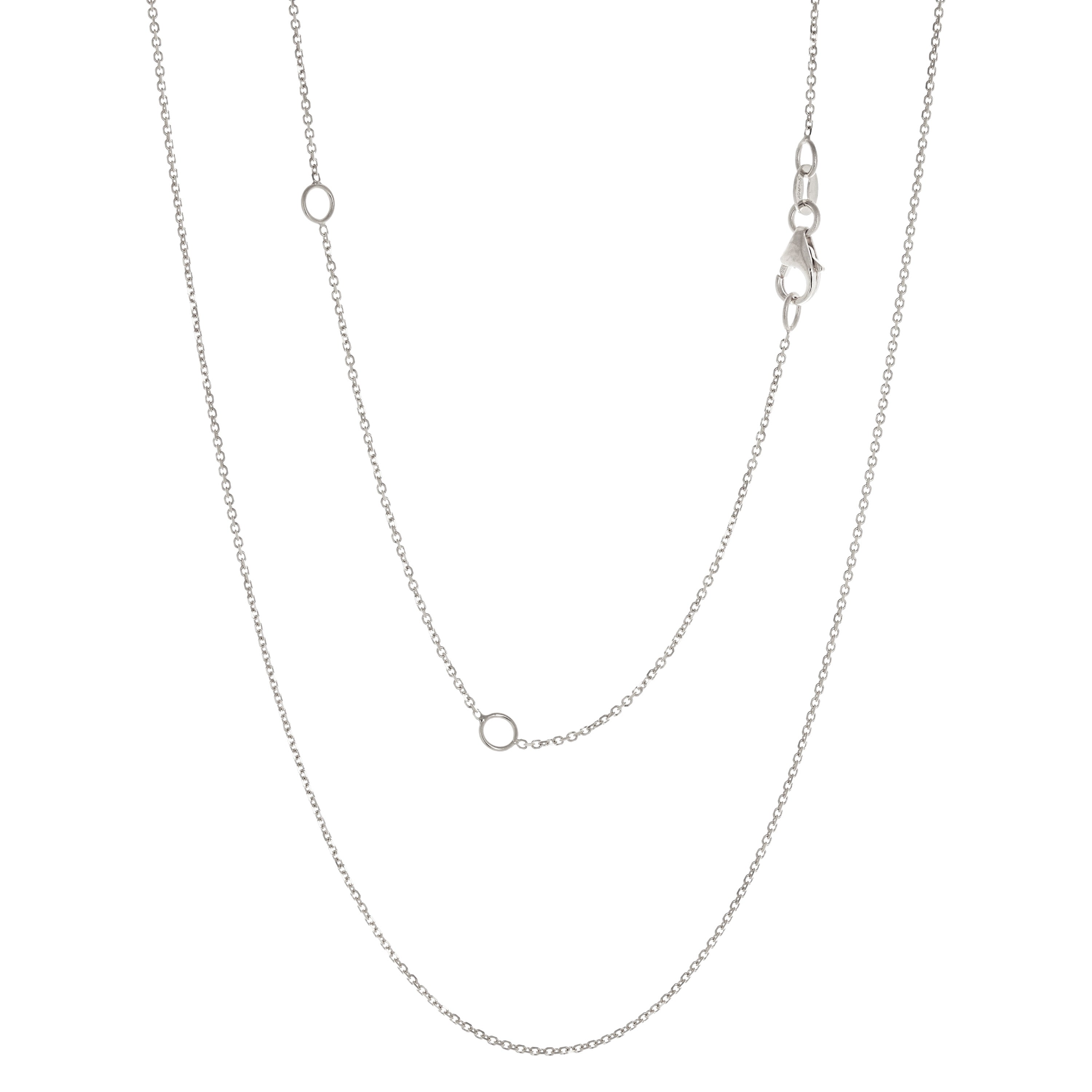 Italian 14k White Gold Rolo Chain Necklace Adjustable 16-20" 0.9mm 1.5 grams - 0.9 mm