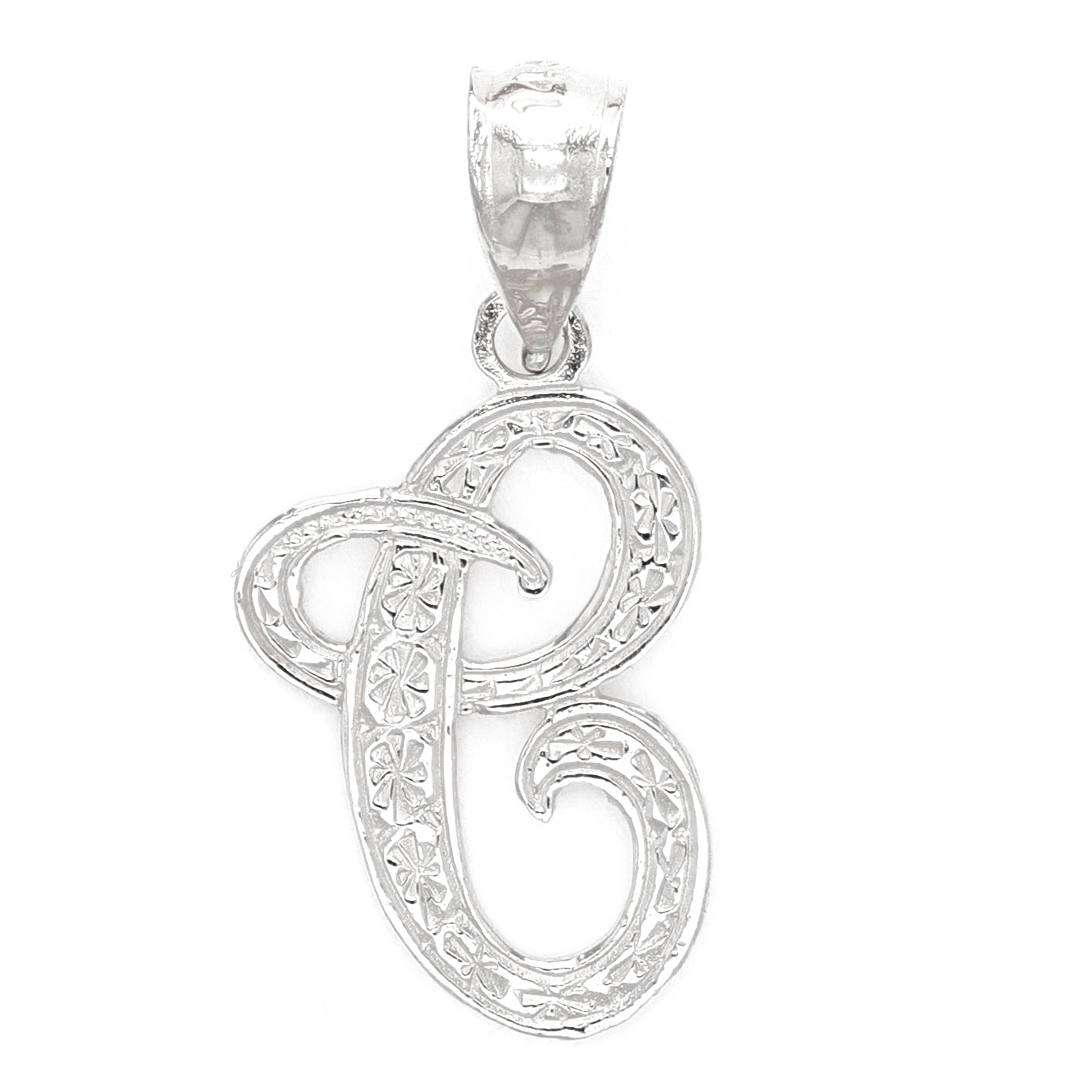 14k White Gold Initial Letter C Alphabet Charm Pendant - Letter C,White
