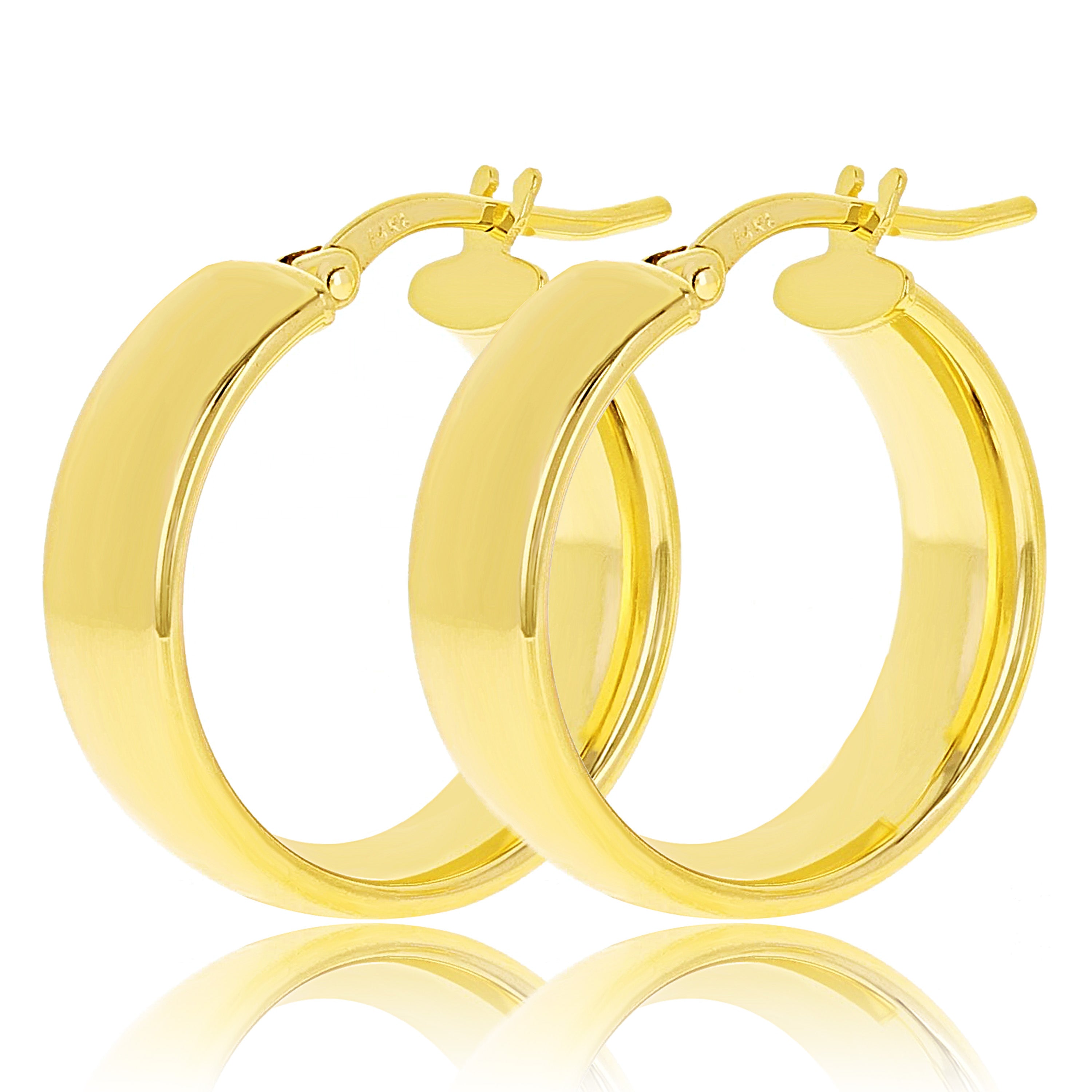 Italian 14k Yellow Gold Rounded Flat Tube Small Hollow Hoop Earrings 20mm x 6mm - 2.3 grams