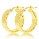 Italian 14k Yellow Gold Rounded Flat Tube Small Hollow Hoop Earrings 20mm x 6mm - 2.3 grams