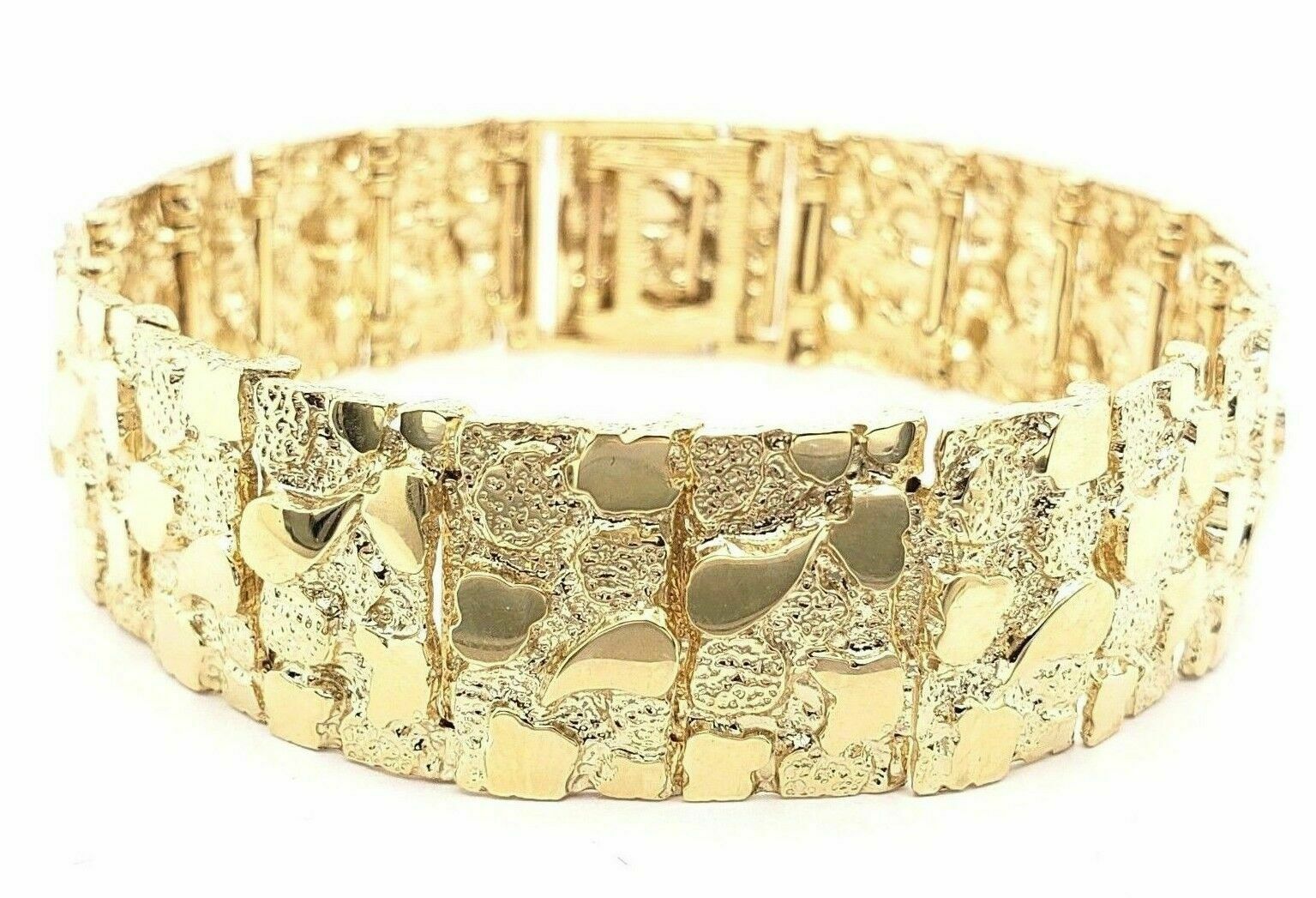Men's 14k Yellow Gold Solid Nugget Bracelet Link 7.5"- 8" 18.5mm 52.5 grams