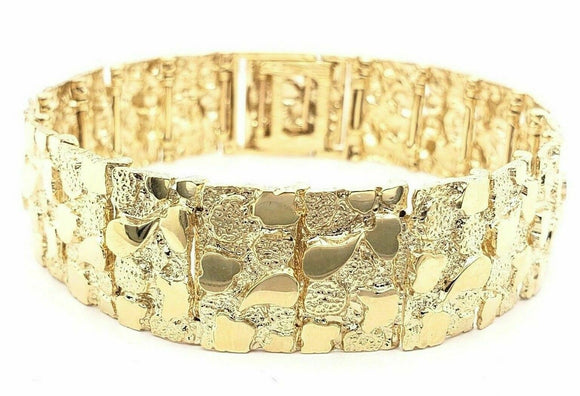 Men's 14k Yellow Gold Solid Nugget Bracelet Link 7.5