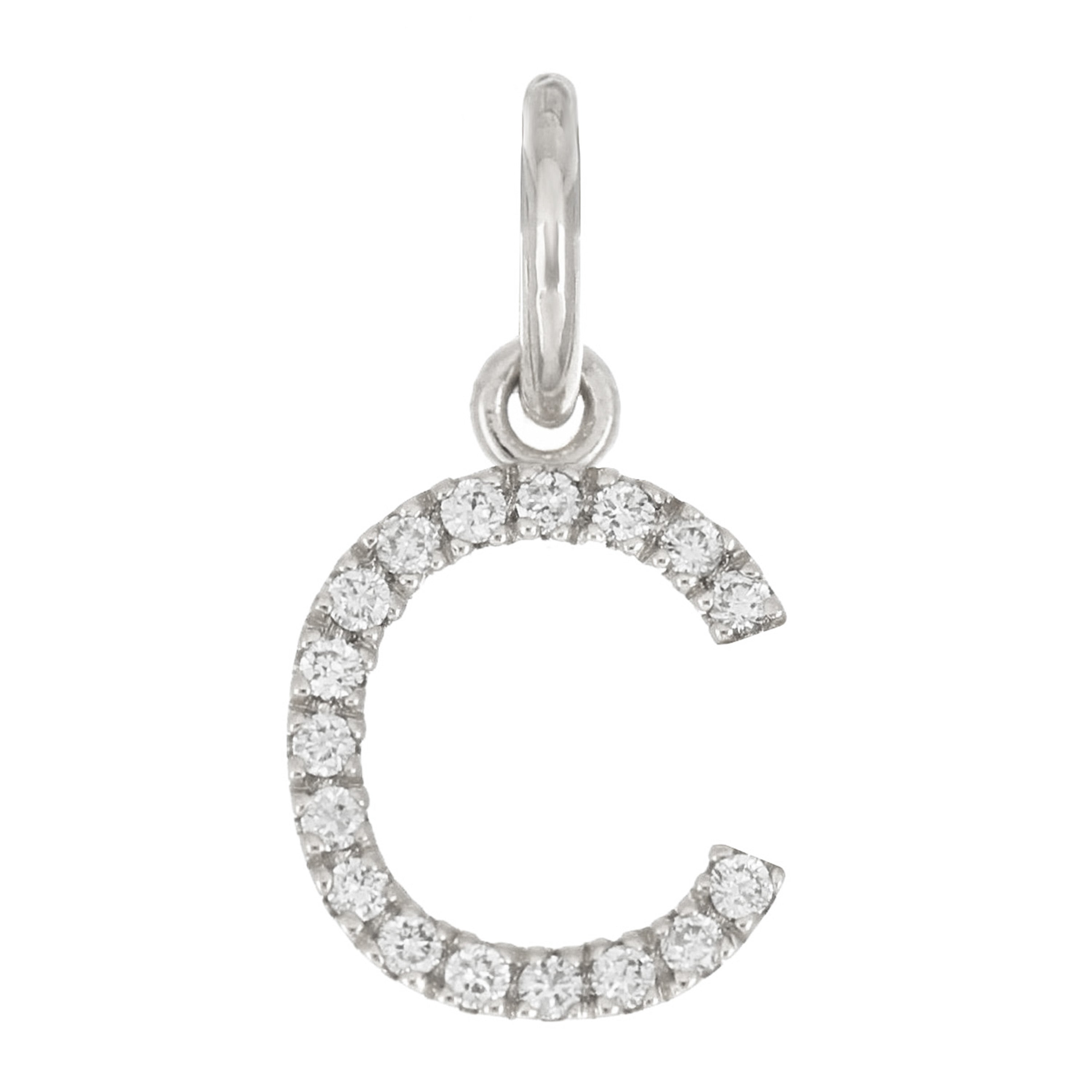 14k White Gold Diamond Initial Letter C Charm Pendant - Letter C,White