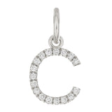 14k White Gold Diamond Initial Letter C Charm Pendant - Letter C,White