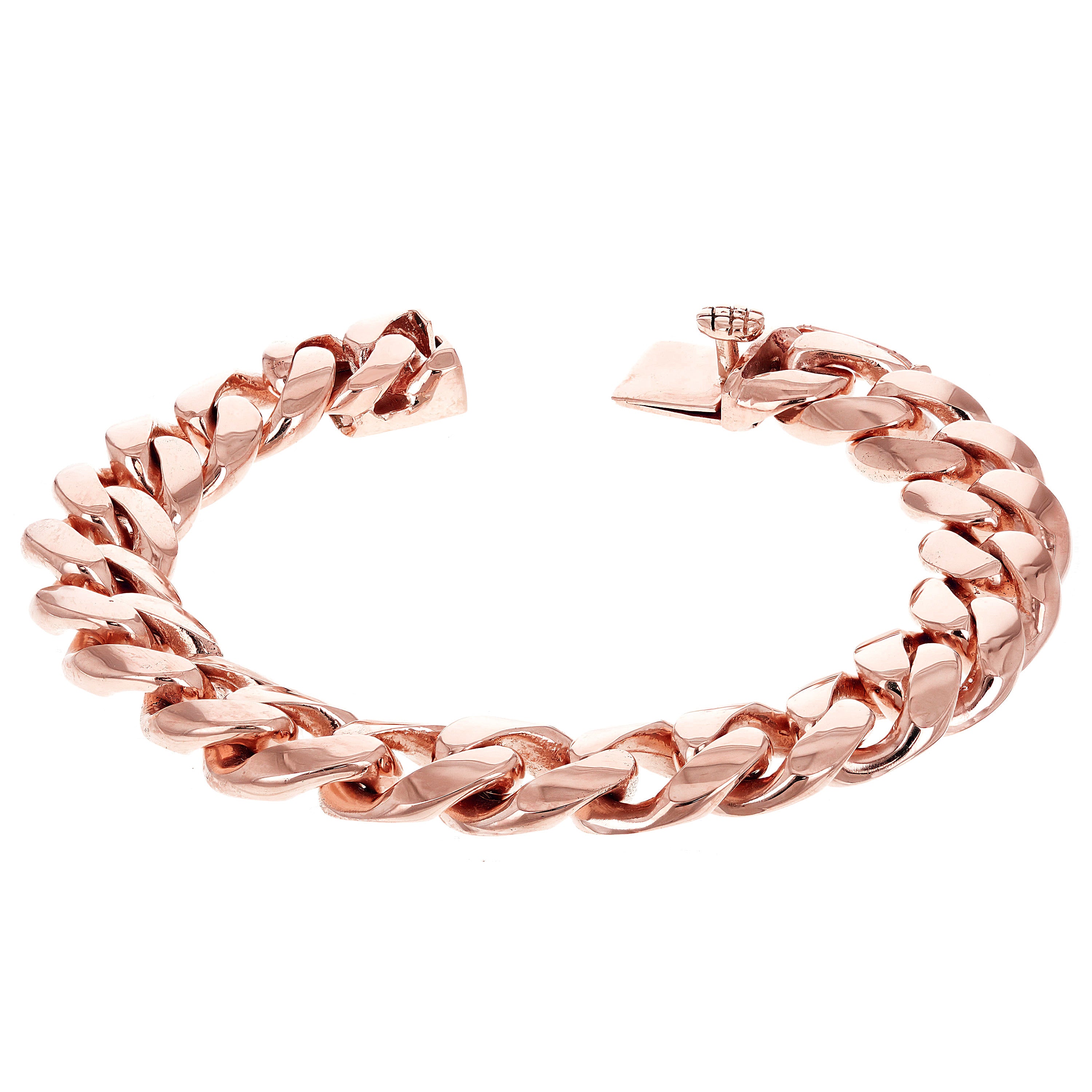 14k Rose Gold Miami Cuban Link Chain Bracelet 7.5" 13mm 91.8 grams - Rose,7.5" 91.8 grams