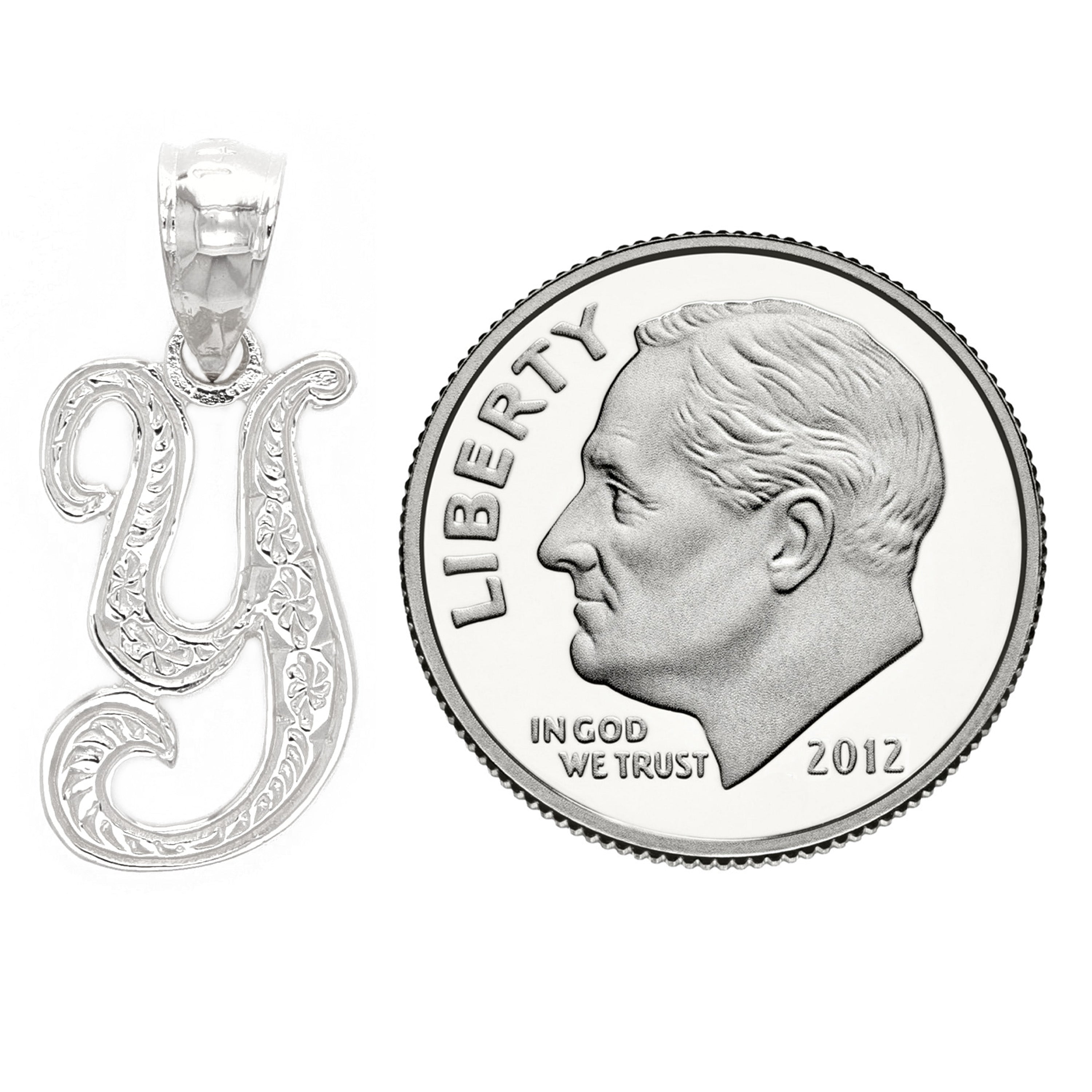 14k White Gold Initial Letter Y Alphabet Charm Pendant - Letter Y,White