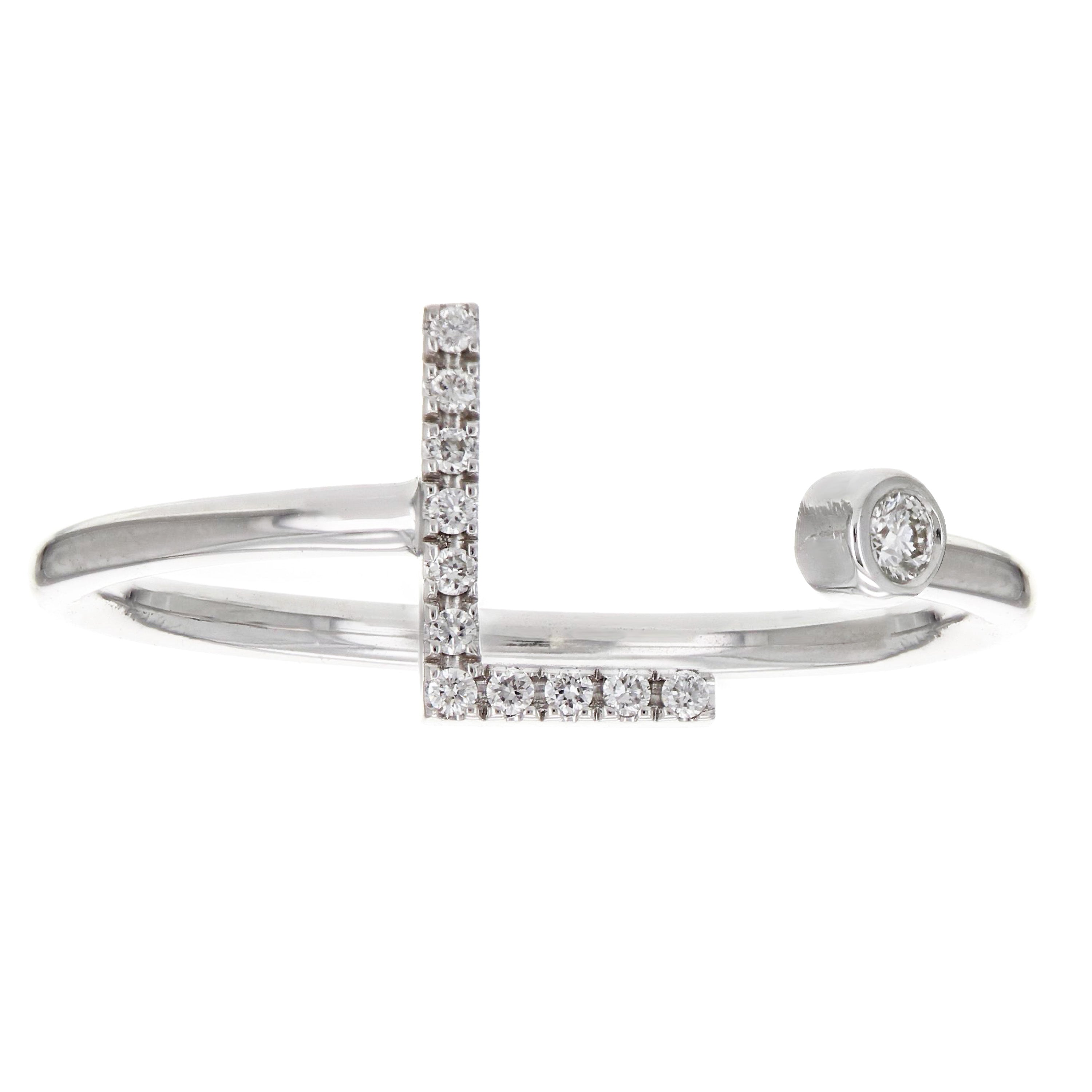 14k White Gold Diamond Initial Letter L Ring Size 6 - Letter L,White
