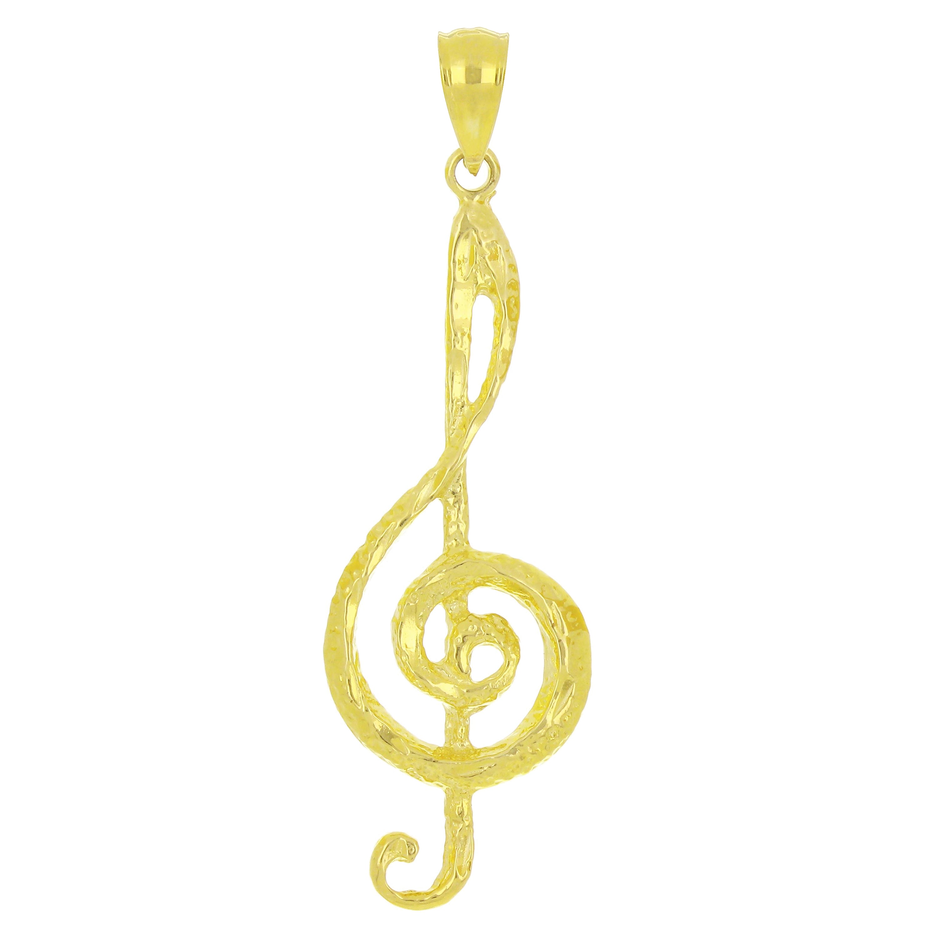 14k Yellow Gold Solid Treble Clef Music Note Charm Pendant 1.65" 1.8g