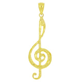 14k Yellow Gold Solid Treble Clef Music Note Charm Pendant 1.65" 1.8g