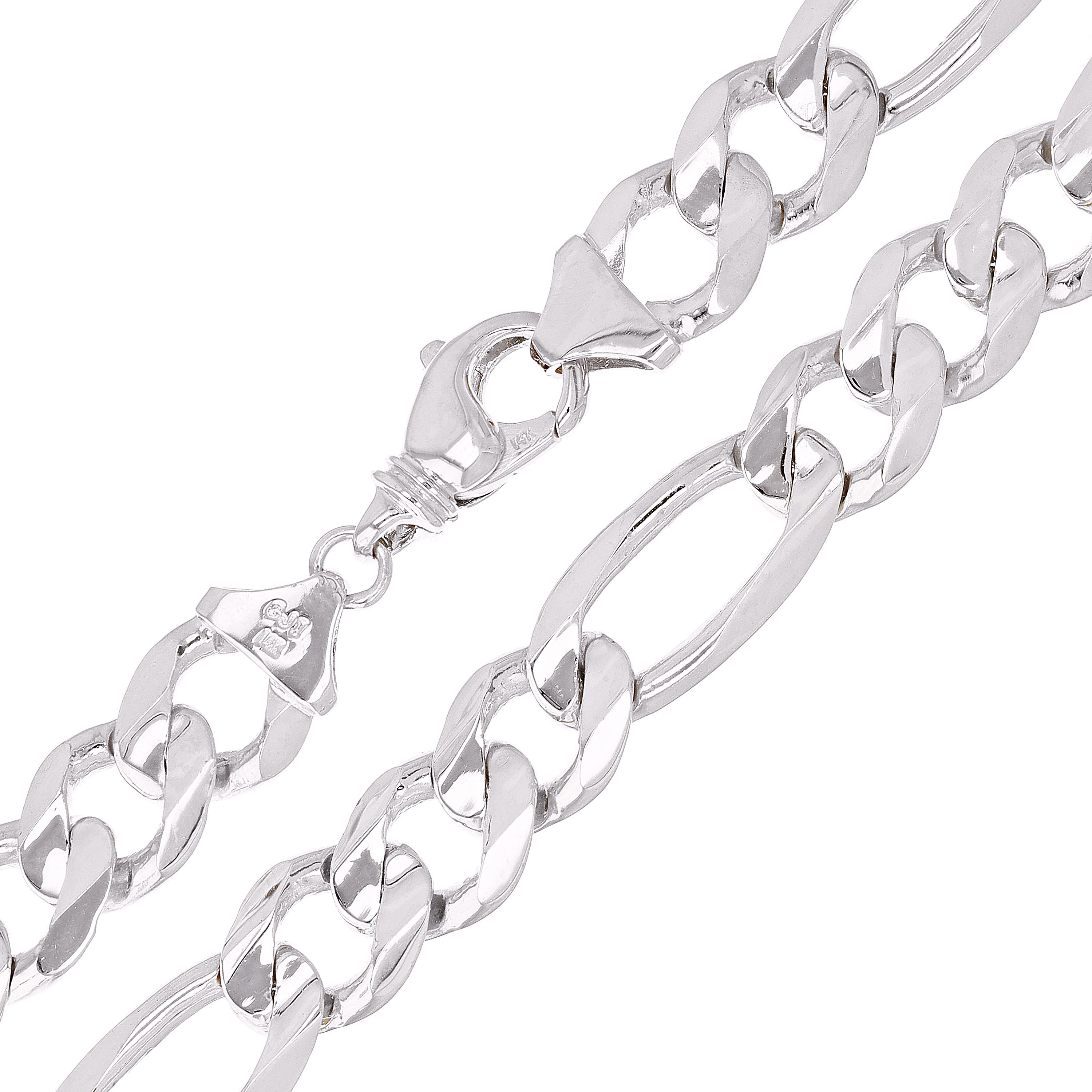 Men's 14k White Gold Figaro Chain Necklace Solid Heavy Link 20" 12mm 97.8 grams - White,20"