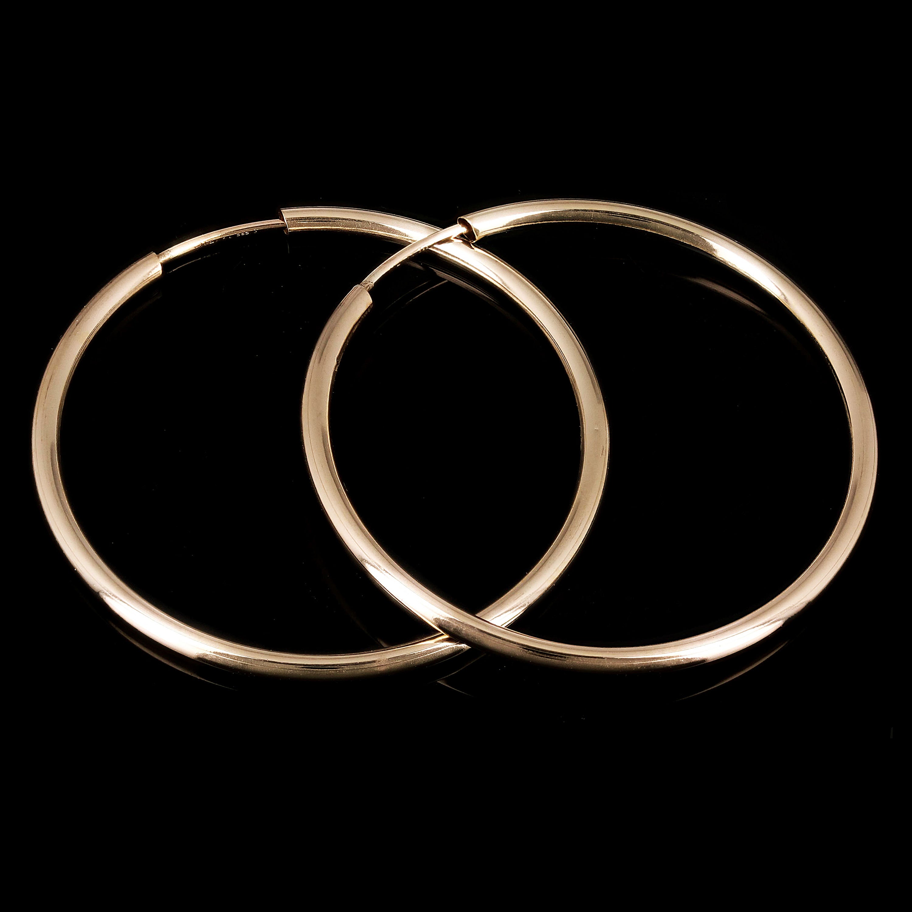 Italian 14k Yellow Gold High Polish Round Endless Hoop Earrings 1.2" 1 gram