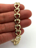 14k Yellow Gold Half Plain & Nugget Heart Link Bracelet 7.5" 8.6mm 13.9 grams - Yellow,7.5"