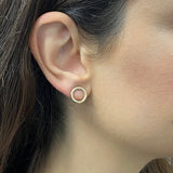 Italian 14k Yellow Gold Shiny Eternity Circle Stud Hoop Earrings 12mm 0.9 grams