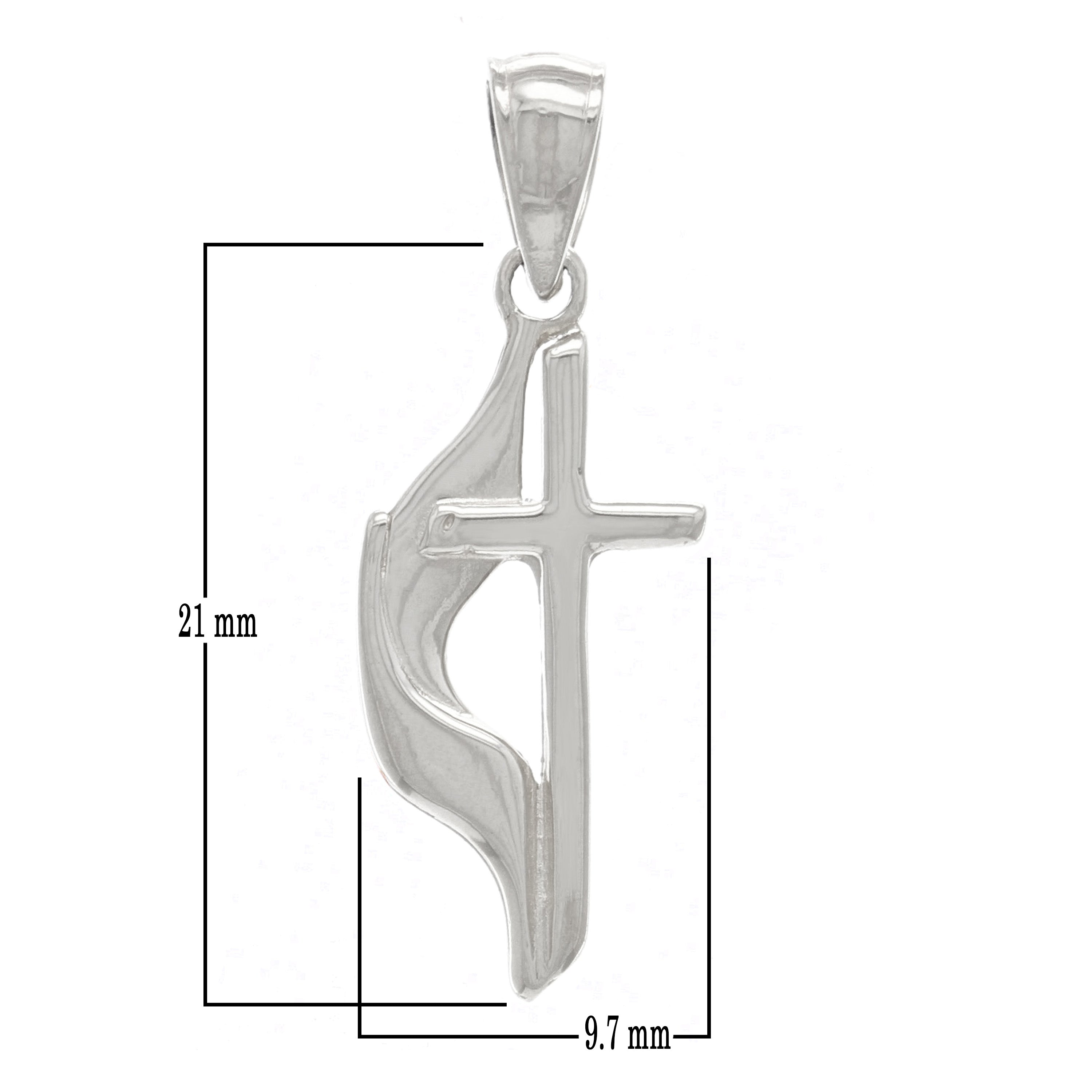 14k White Gold Religious Methodist Cross Charm Pendant 1.4" 2.8 grams - White