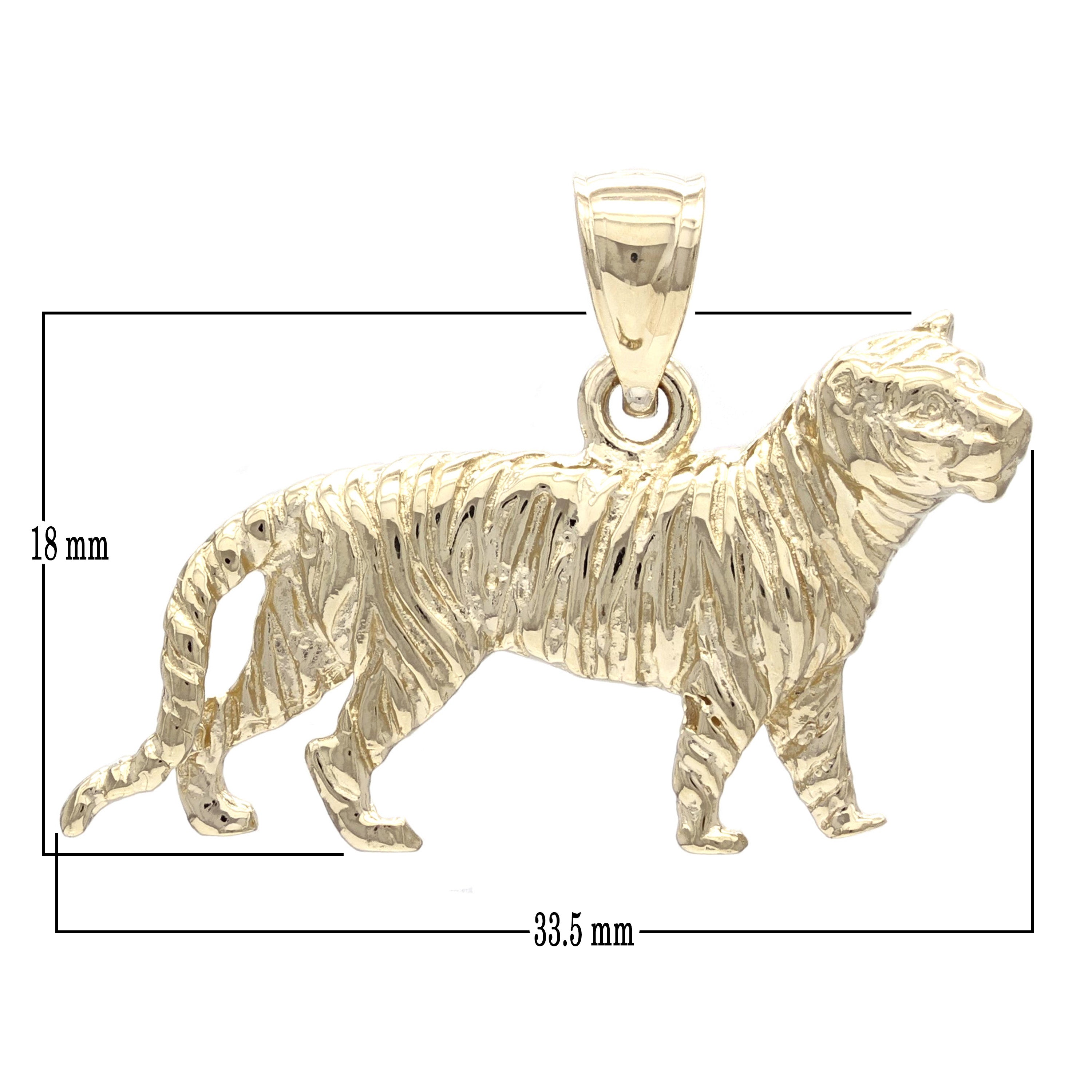 14k Yellow Gold Solid Polished Animal Tiger Charm Pendant 4.1 grams - Yellow