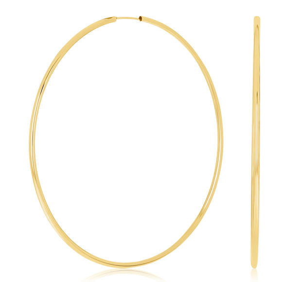 Italian 14k Yellow Gold High Polish Round Endless Hoop Earrings 2.8