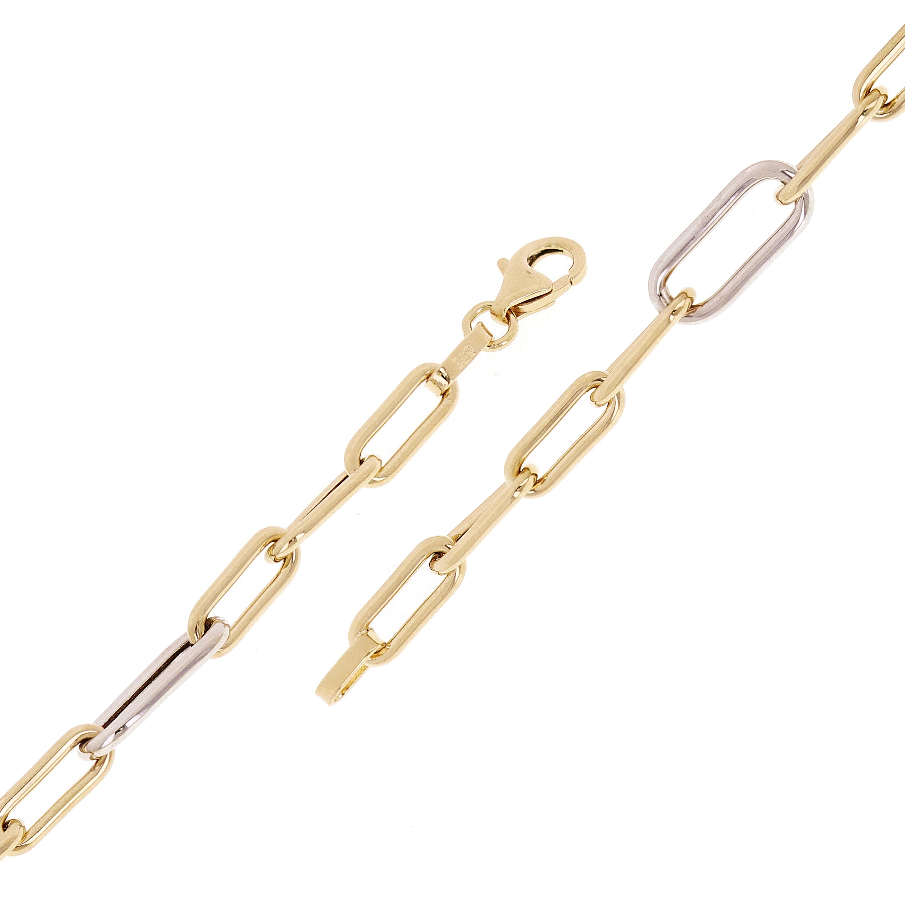 Italian 14k Two Tone Gold Hollow Paper Clip Chain Bracelet 7.5" 4mm&5.6mm 3.1g - 7.5" 5.6mm