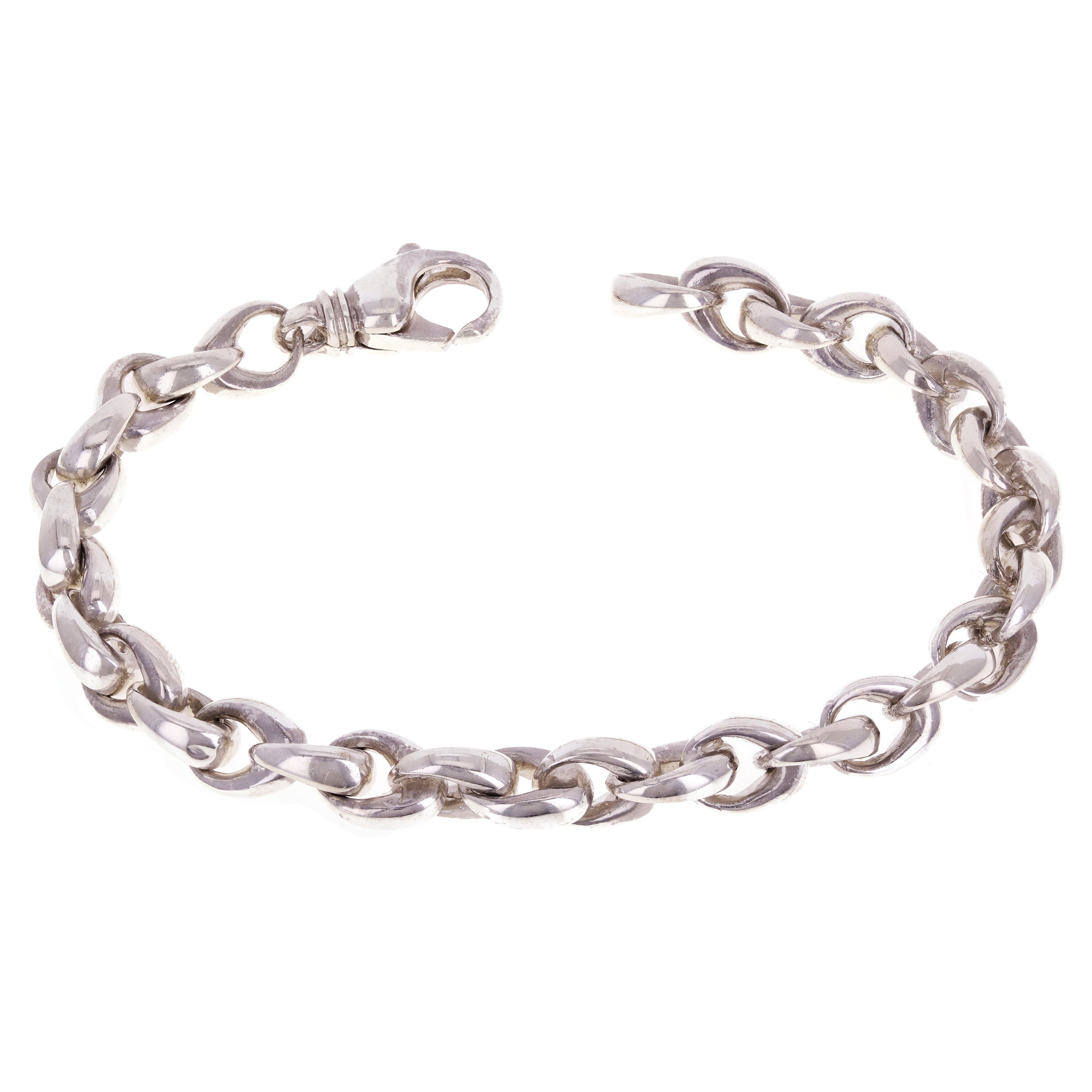 14k White Gold Handmade Fashion Link Bracelet 7" 8.4mm 39.4 grams - White,7"