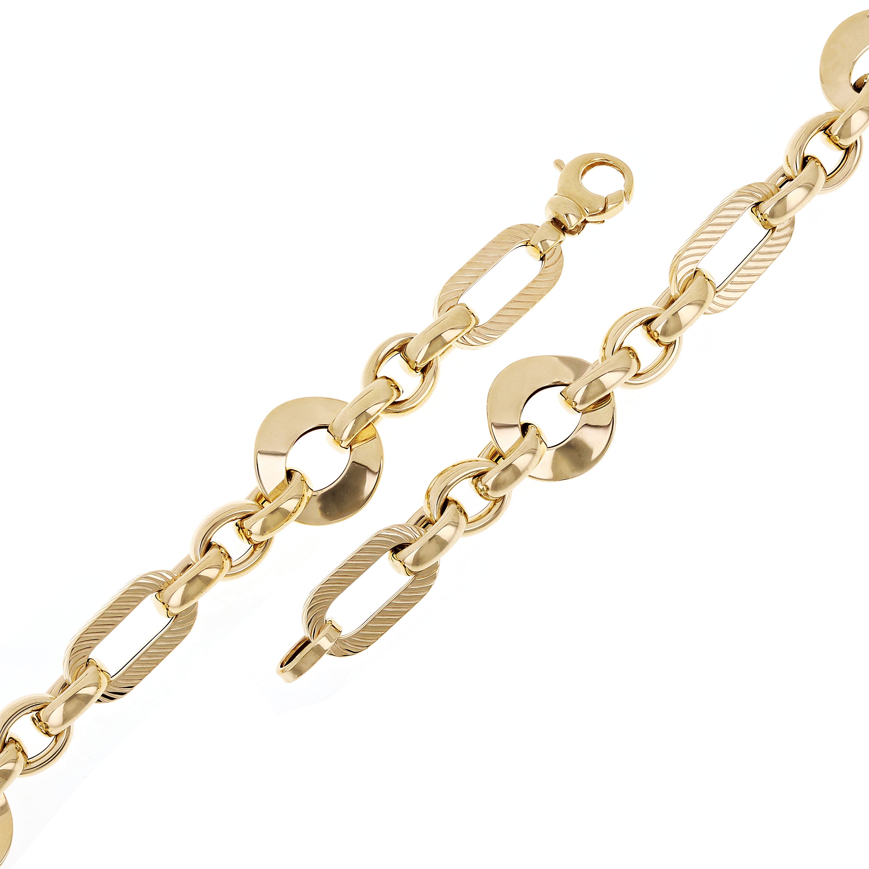 Italian 14k Yellow Gold Hollow Oval & Round Link Bracelet 8" 14.5mm 10.5 grams