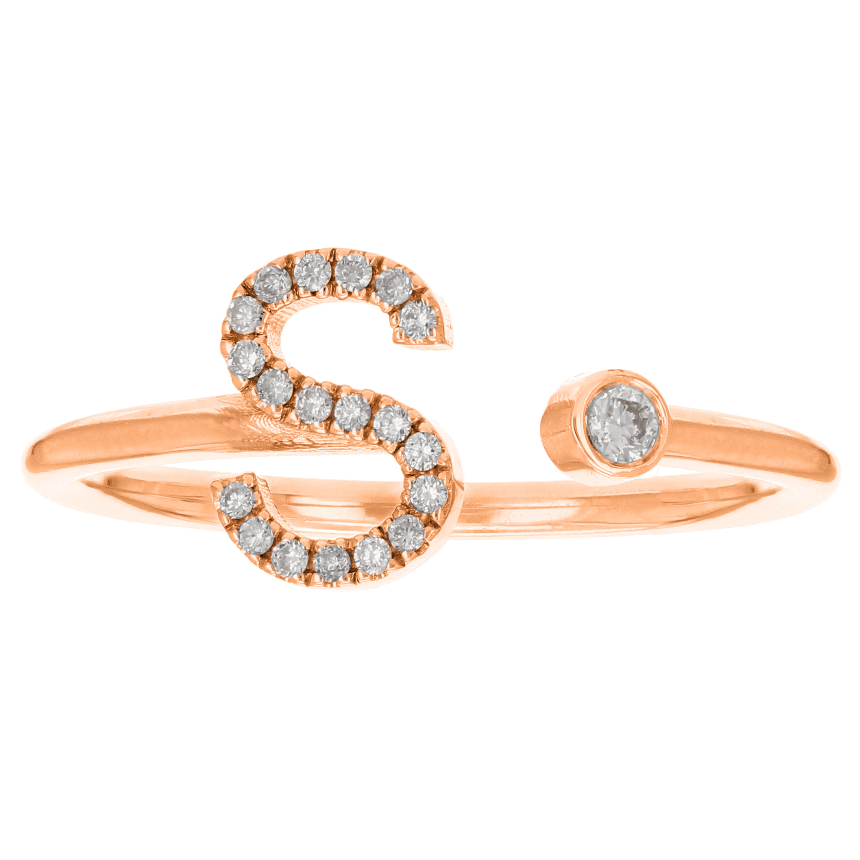 14k Rose Gold Diamond Initial Letter S Ring Size 6 - Letter S,Rose