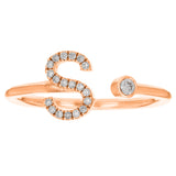 14k Rose Gold Diamond Initial Letter S Ring Size 6 - Letter S,Rose
