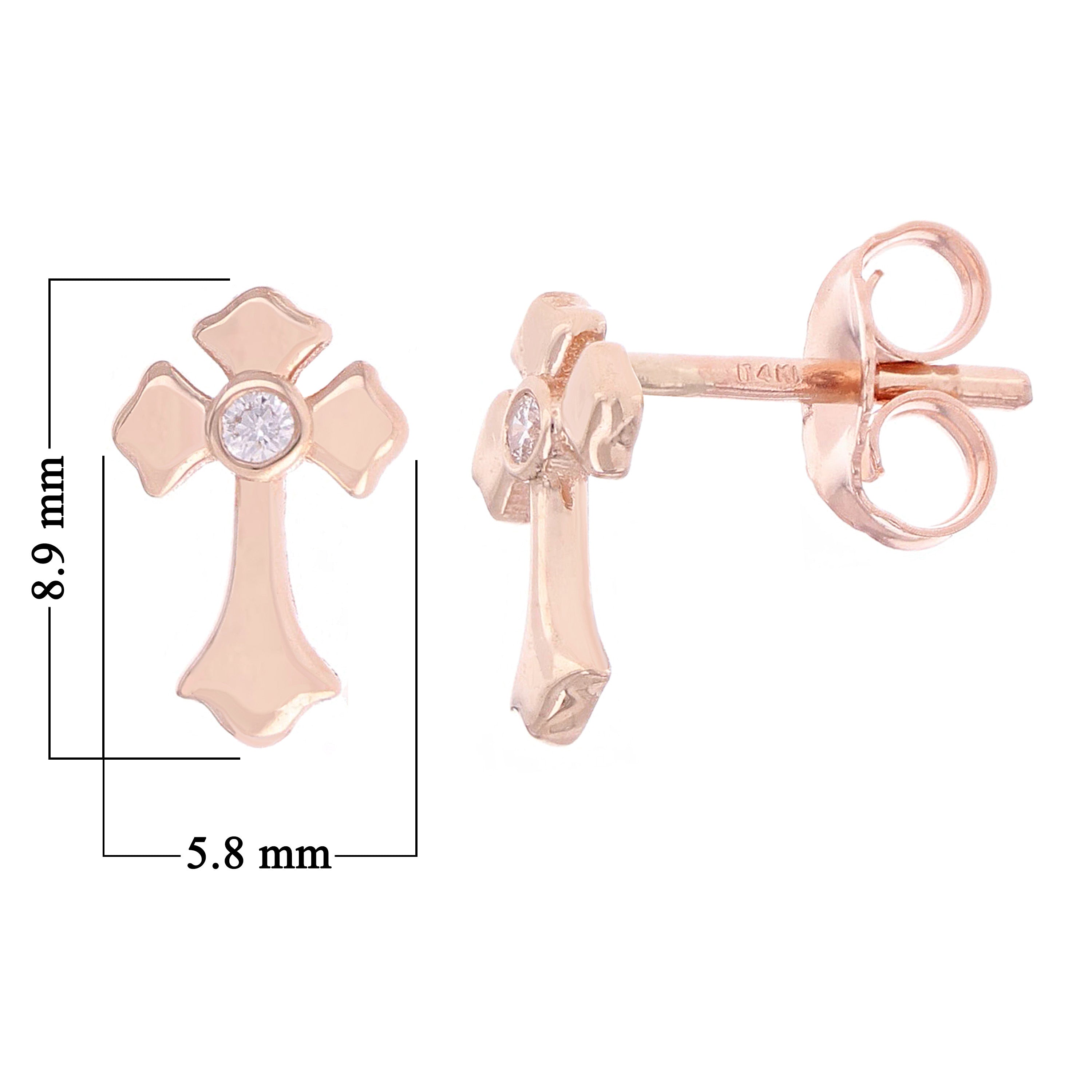 14k Rose Gold 0.05ctw Diamond Irish Celtic Cross Stud Earrings